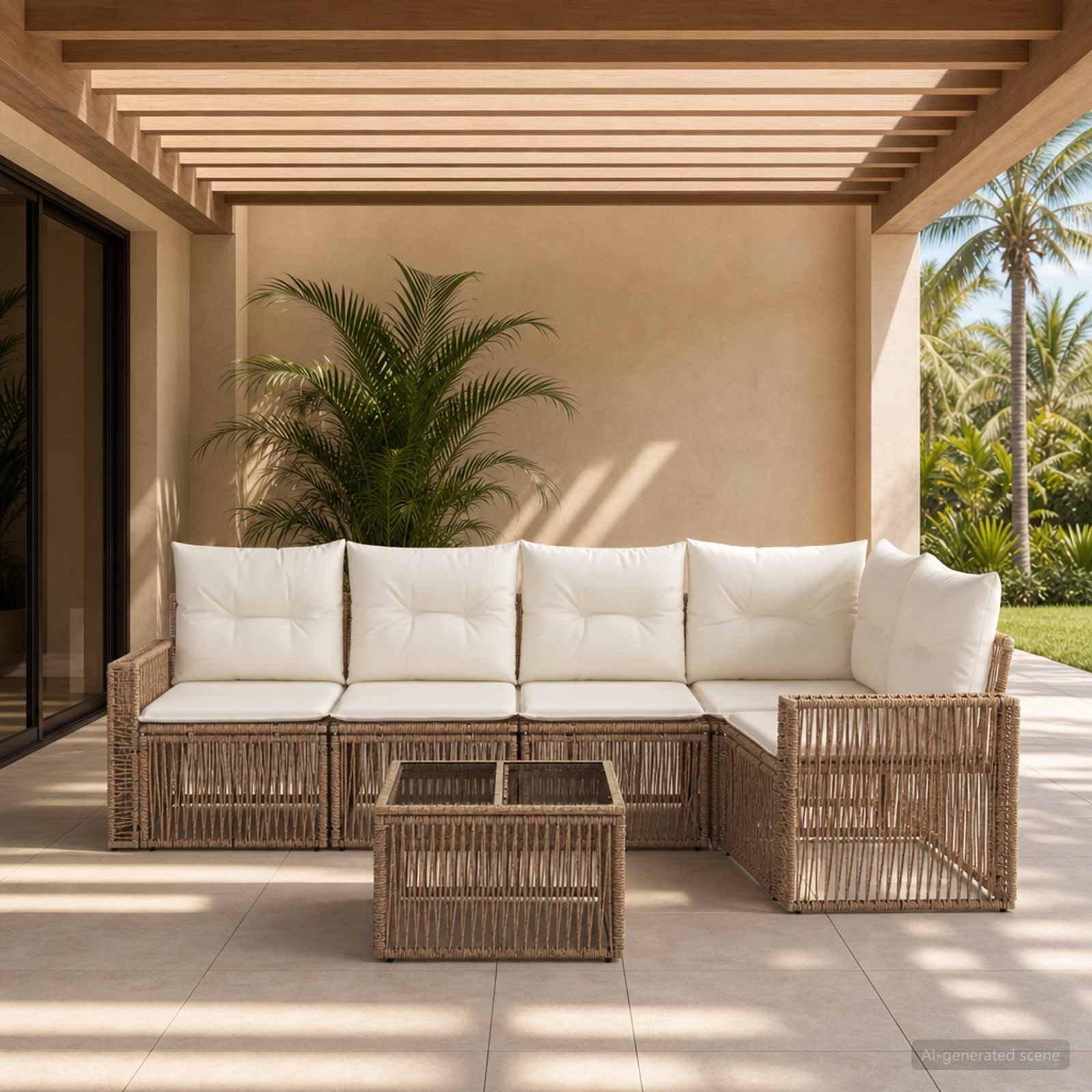 Gartensofa-set 6 pcs Beige und Cremeweiß Poly-Rattan