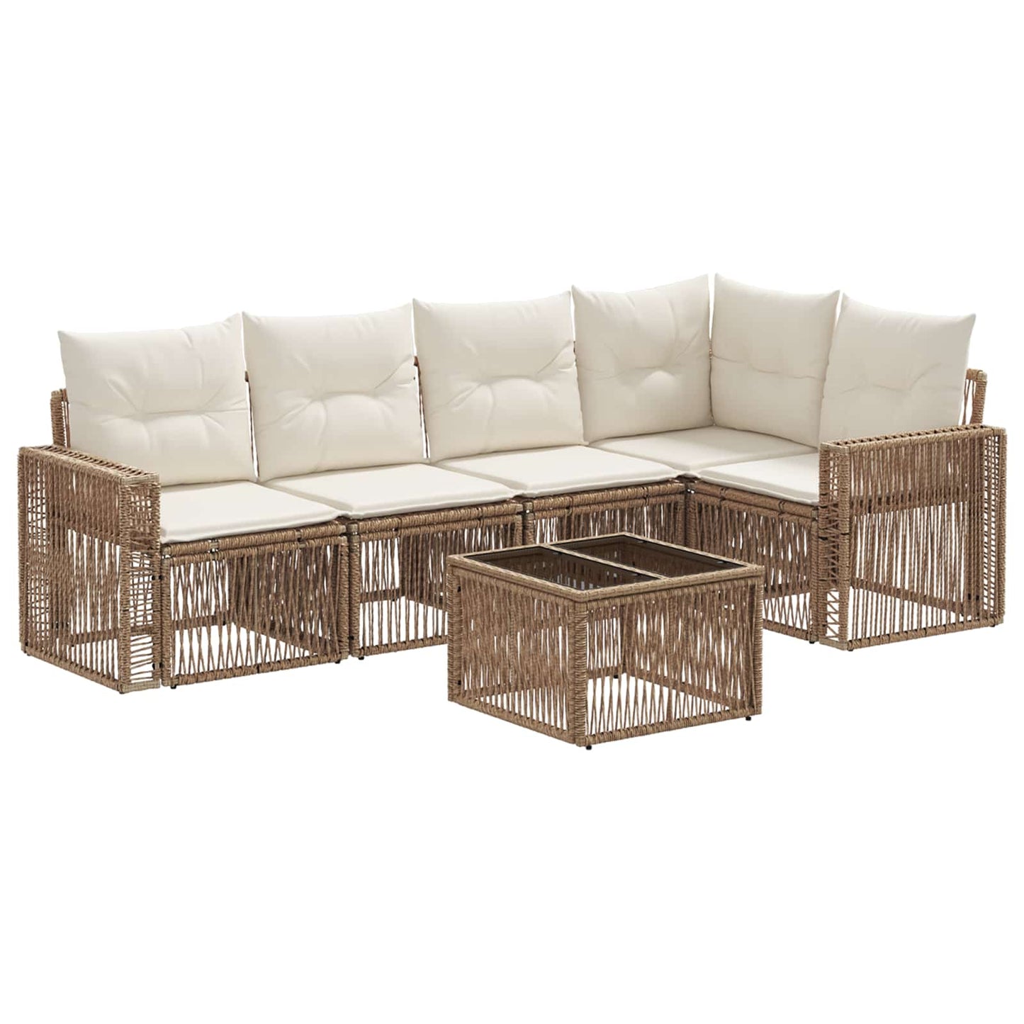 Gartensofa-set 6 pcs Beige und Cremeweiß Poly-Rattan