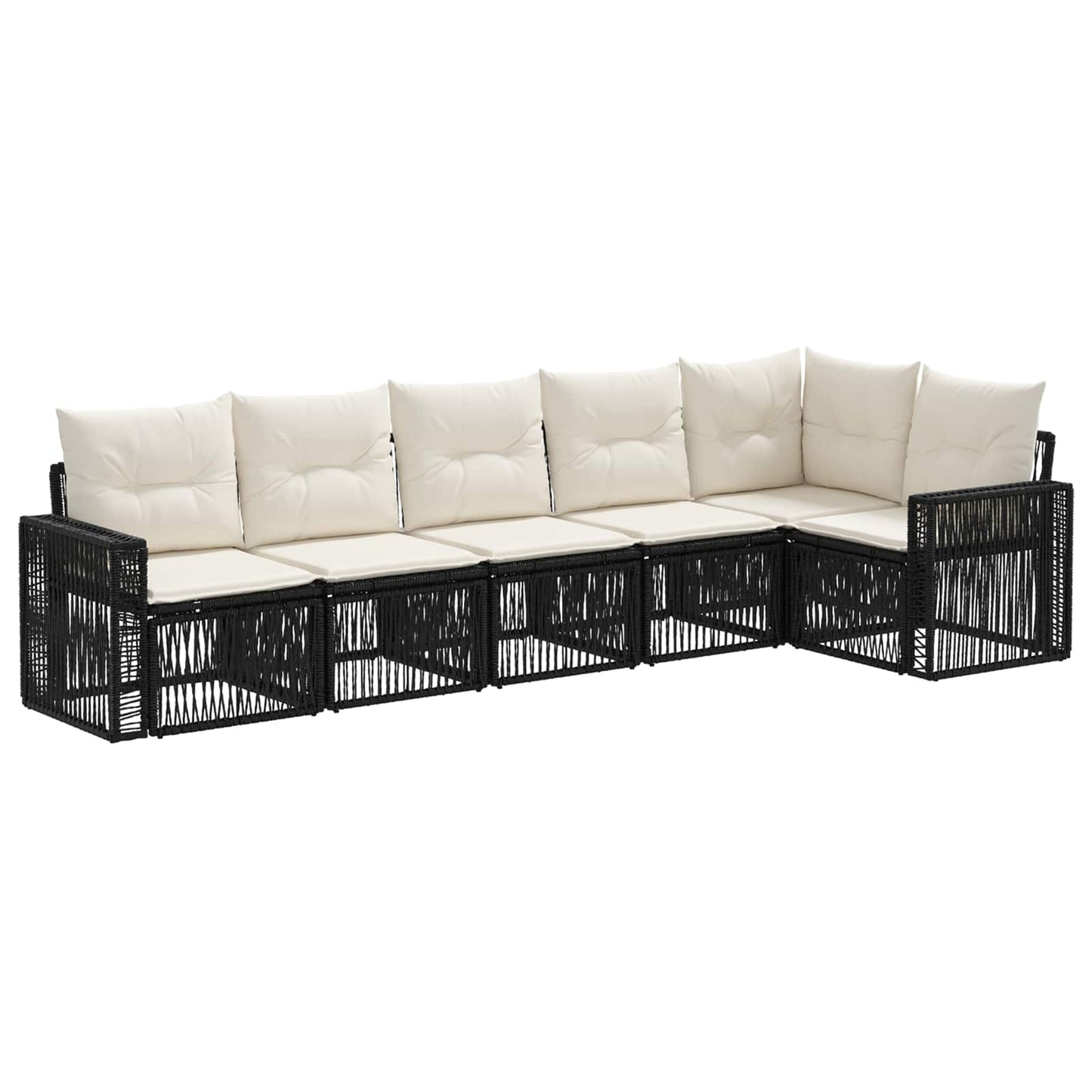 Gartensofa-set 6 stk. Schwarz und Cremeweiß Poly-Rattan
