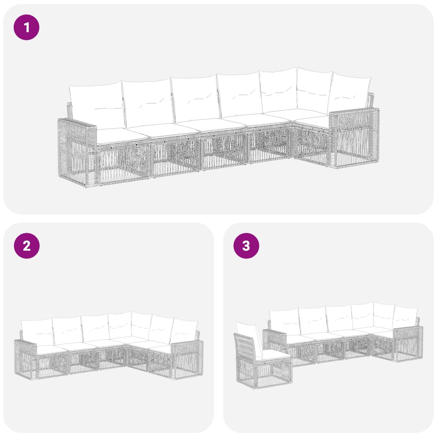 Gartensofa-set 6 stk. Schwarz und Cremeweiß Poly-Rattan