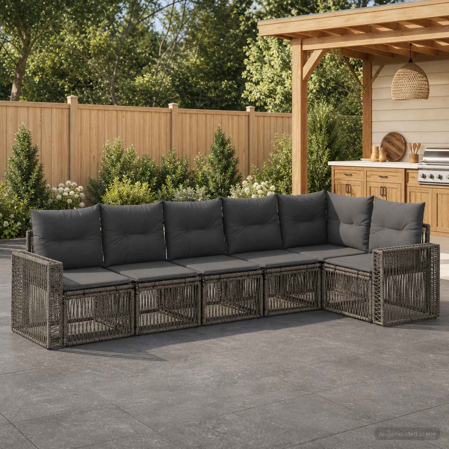 Gartensofa-set 6 pcs Grau und Dunkelgrau Poly-Rattan