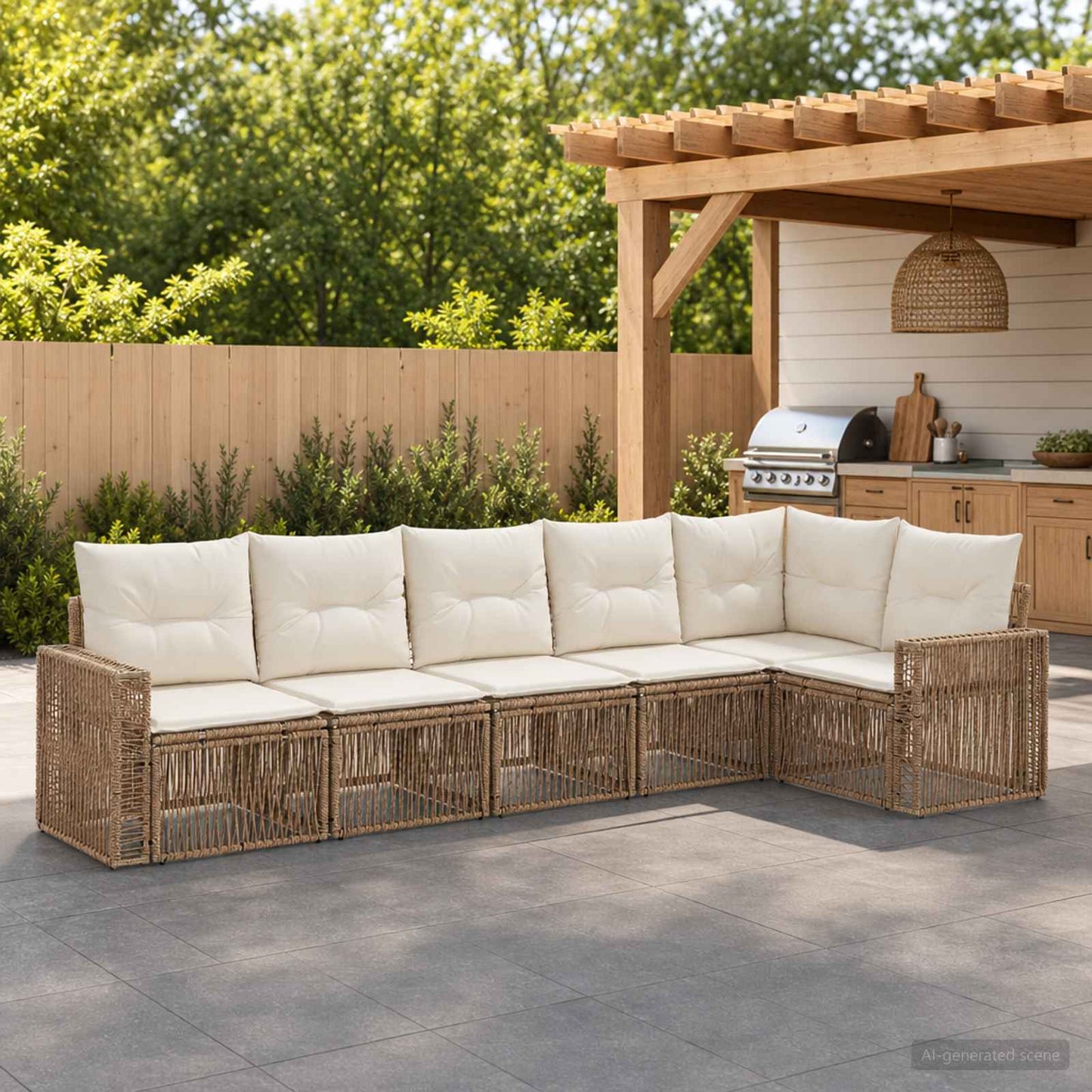 Gartensofa-set 6 pcs Beige und Cremeweiß Poly-Rattan