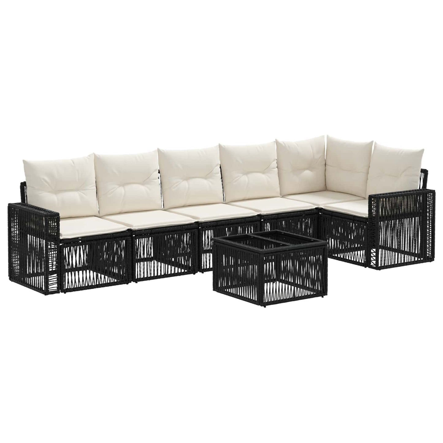 Gartensofa-set 7 stk. Schwarz und Cremeweiß Poly-Rattan