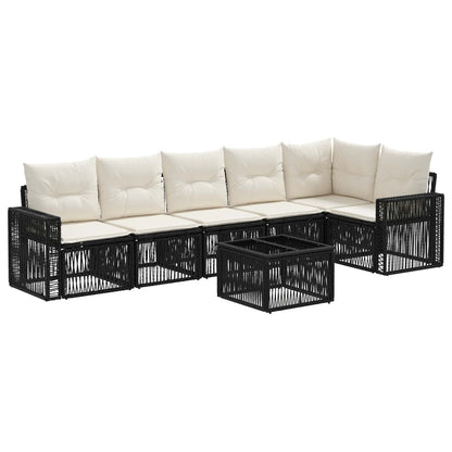 Gartensofa-set 7 stk. Schwarz und Cremeweiß Poly-Rattan