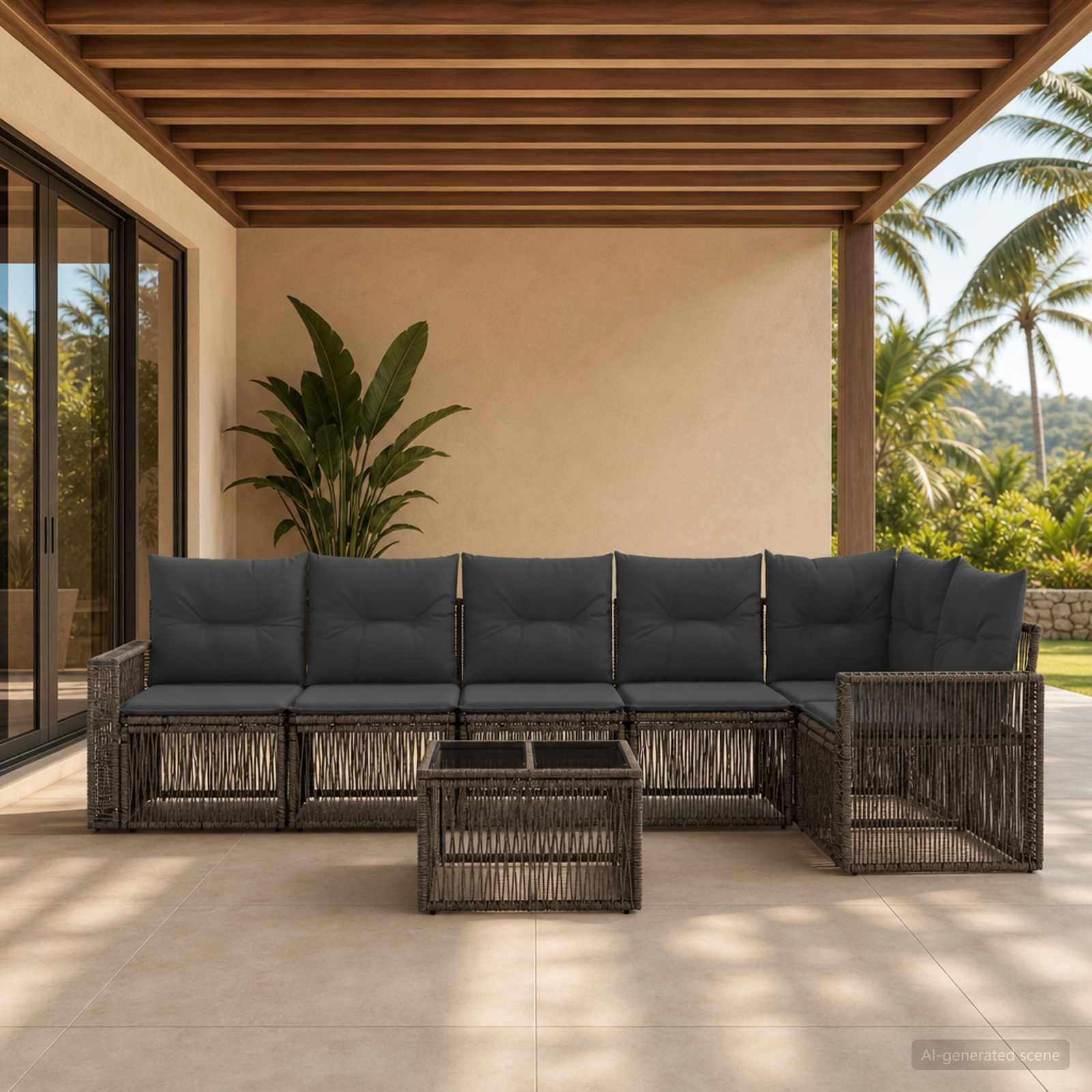 Gartensofa-set 7 stk. Grau und Dunkelgrau Poly-Rattan