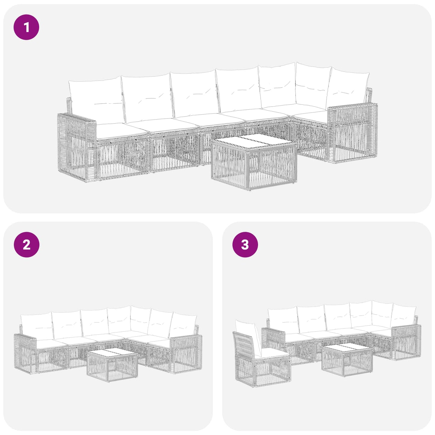 Gartensofa-set 7 stk. Grau und Dunkelgrau Poly-Rattan