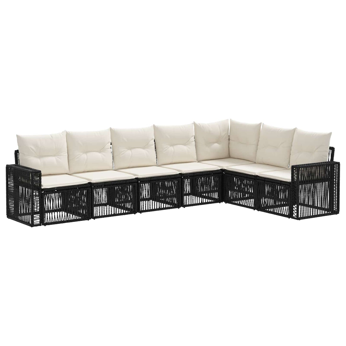 Gartensofa-set 7 pcs Schwarz und Cremeweiß Poly-Rattan