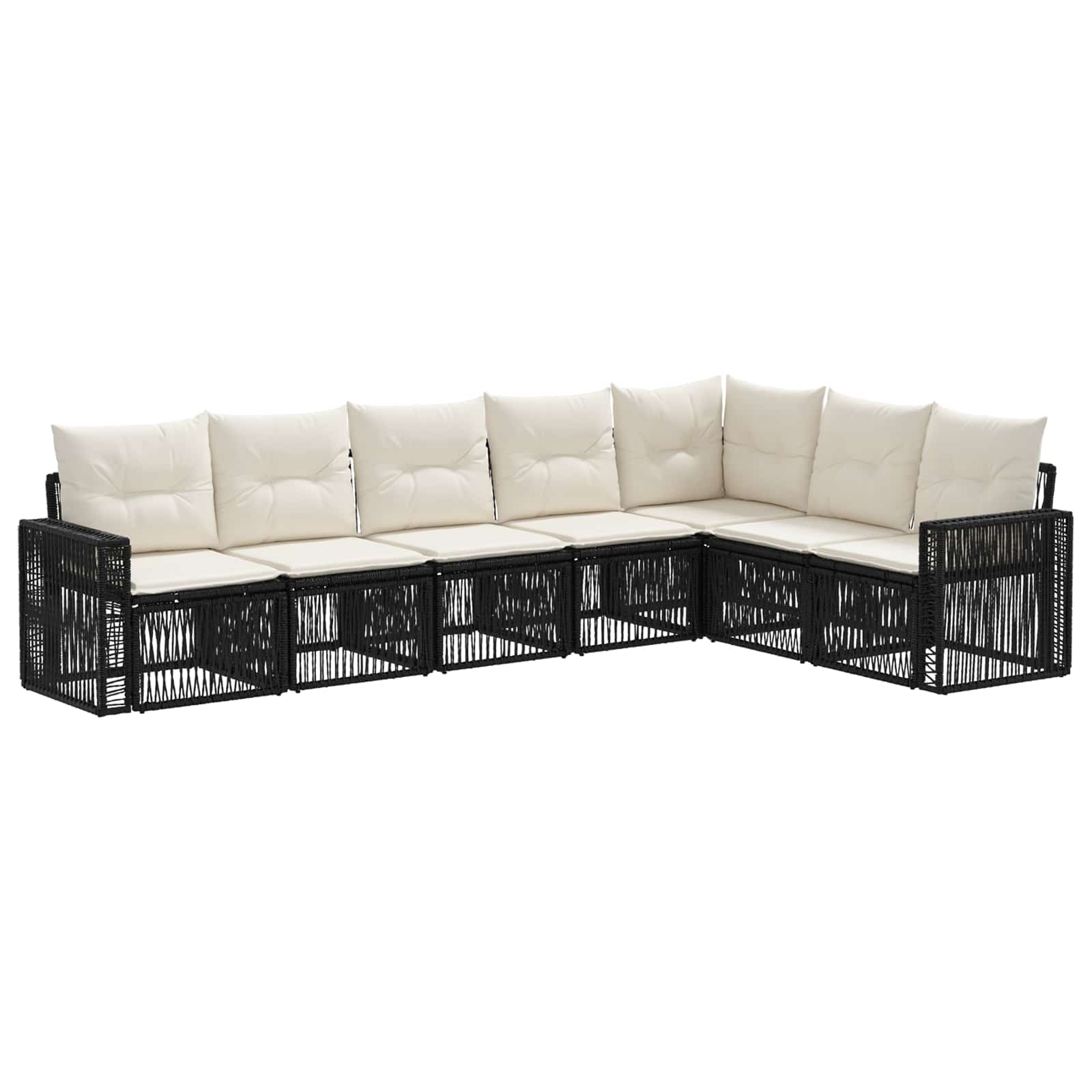 Gartensofa-set 7 pcs Schwarz und Cremeweiß Poly-Rattan