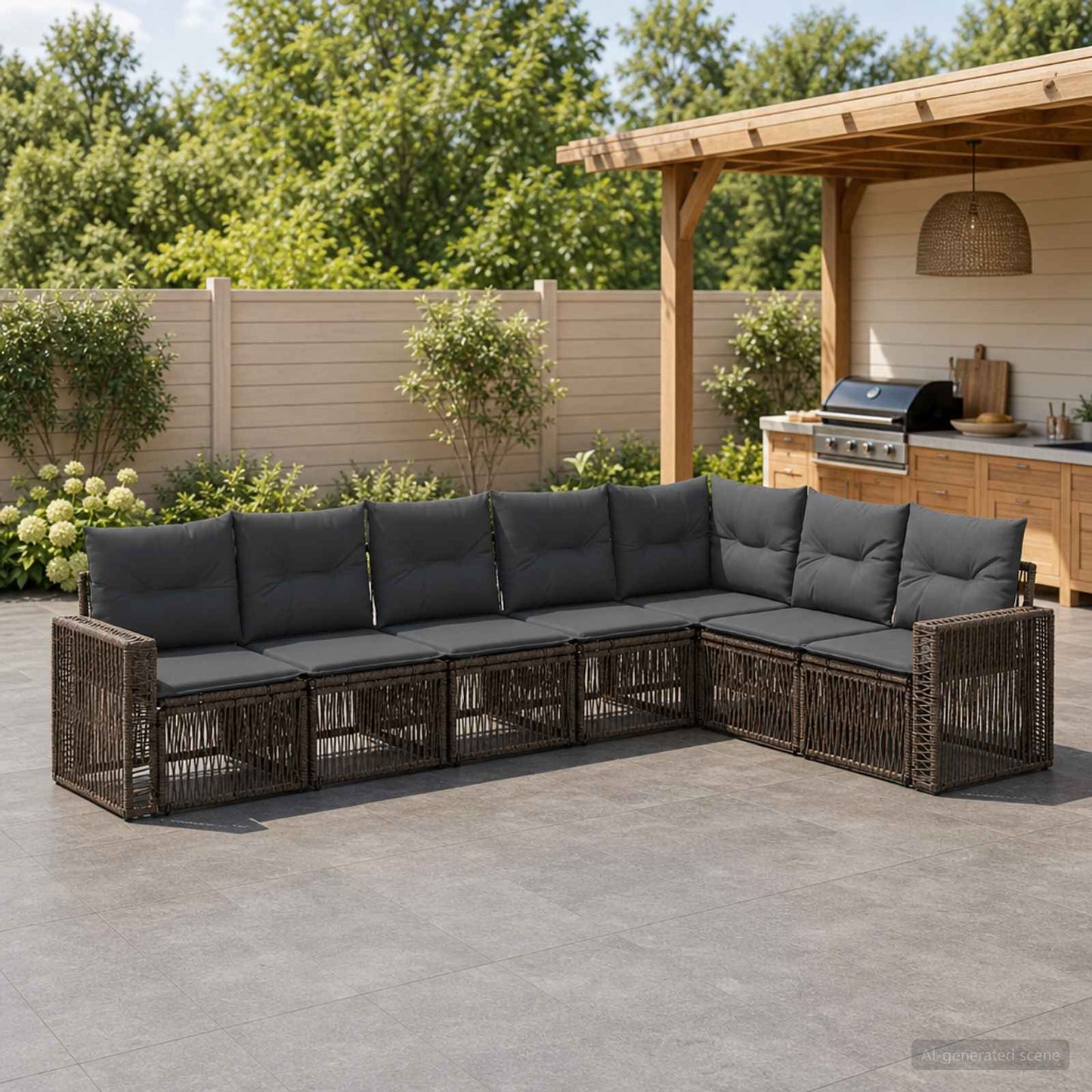 Gartensofa-set 7 pcs Grau und Dunkelgrau Poly-Rattan