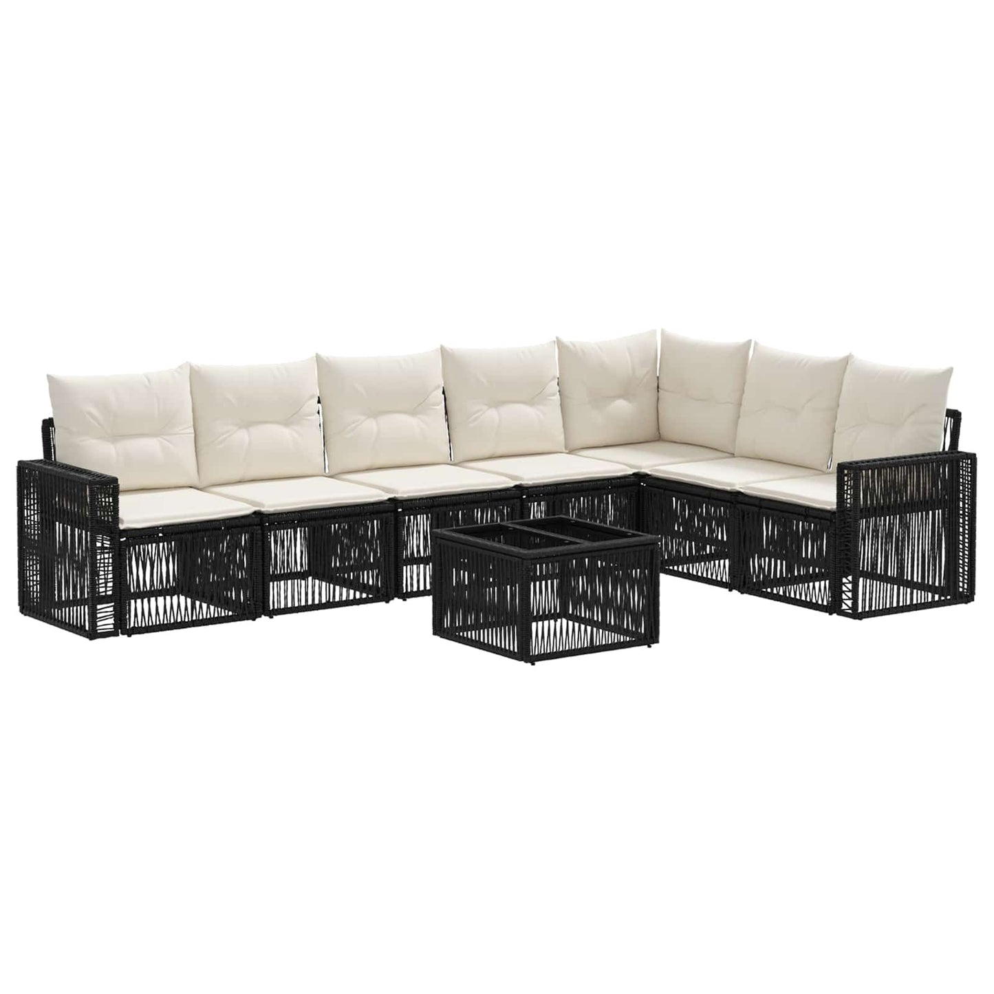 Gartensofa-set 8 stk. Schwarz und Cremeweiß Poly-Rattan