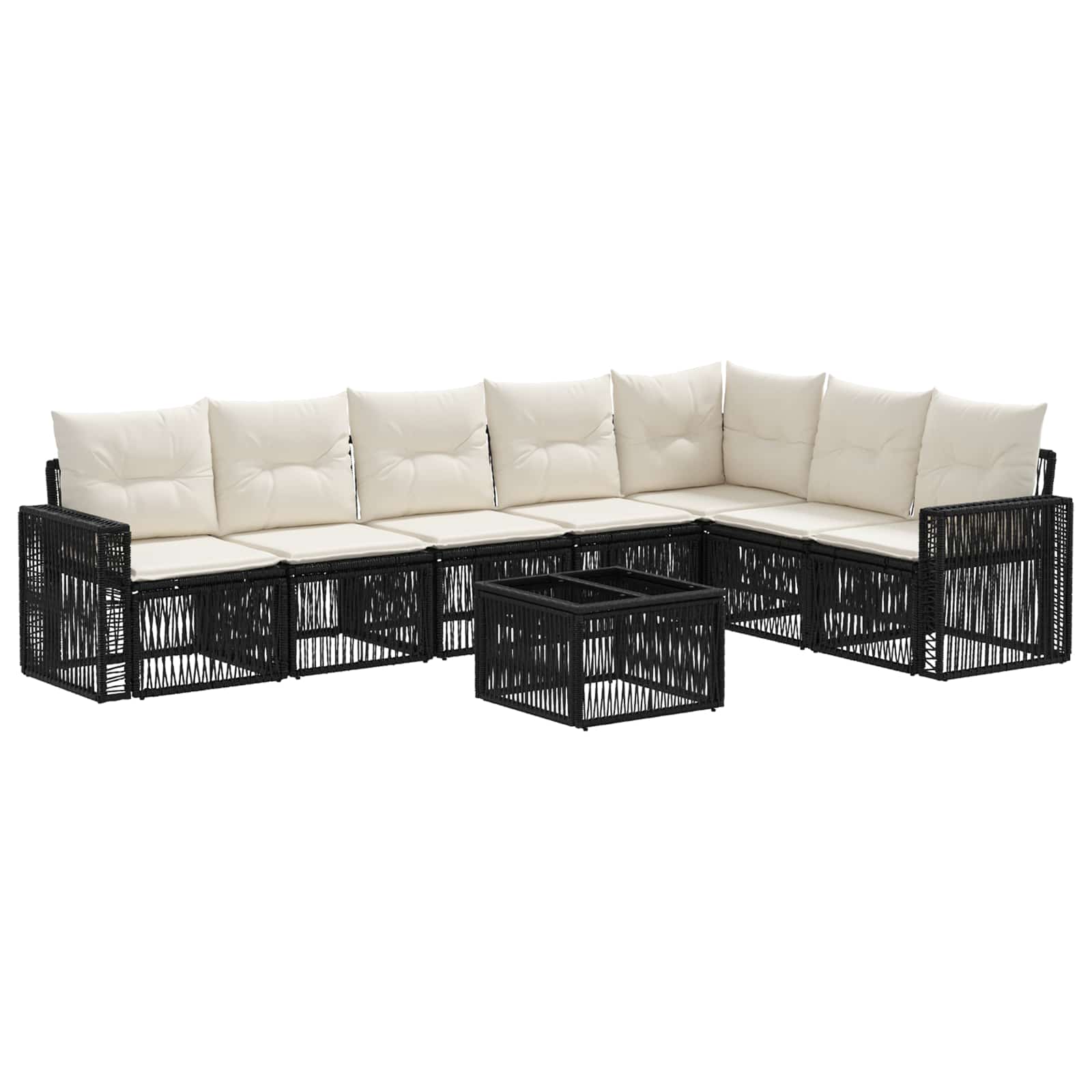 Gartensofa-set 8 stk. Schwarz und Cremeweiß Poly-Rattan