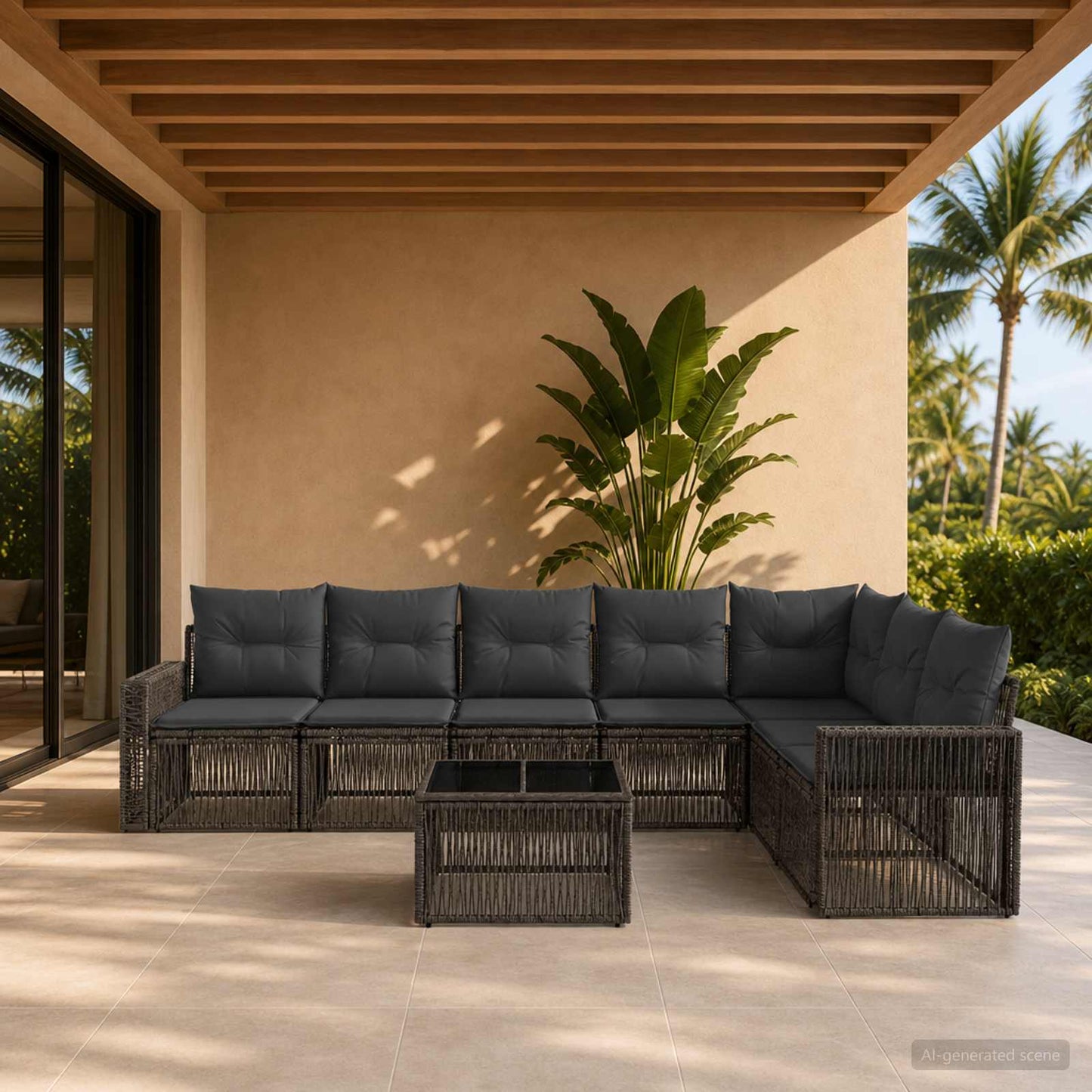 Gartensofa-set 8 stk. Grau und Dunkelgrau Poly-Rattan