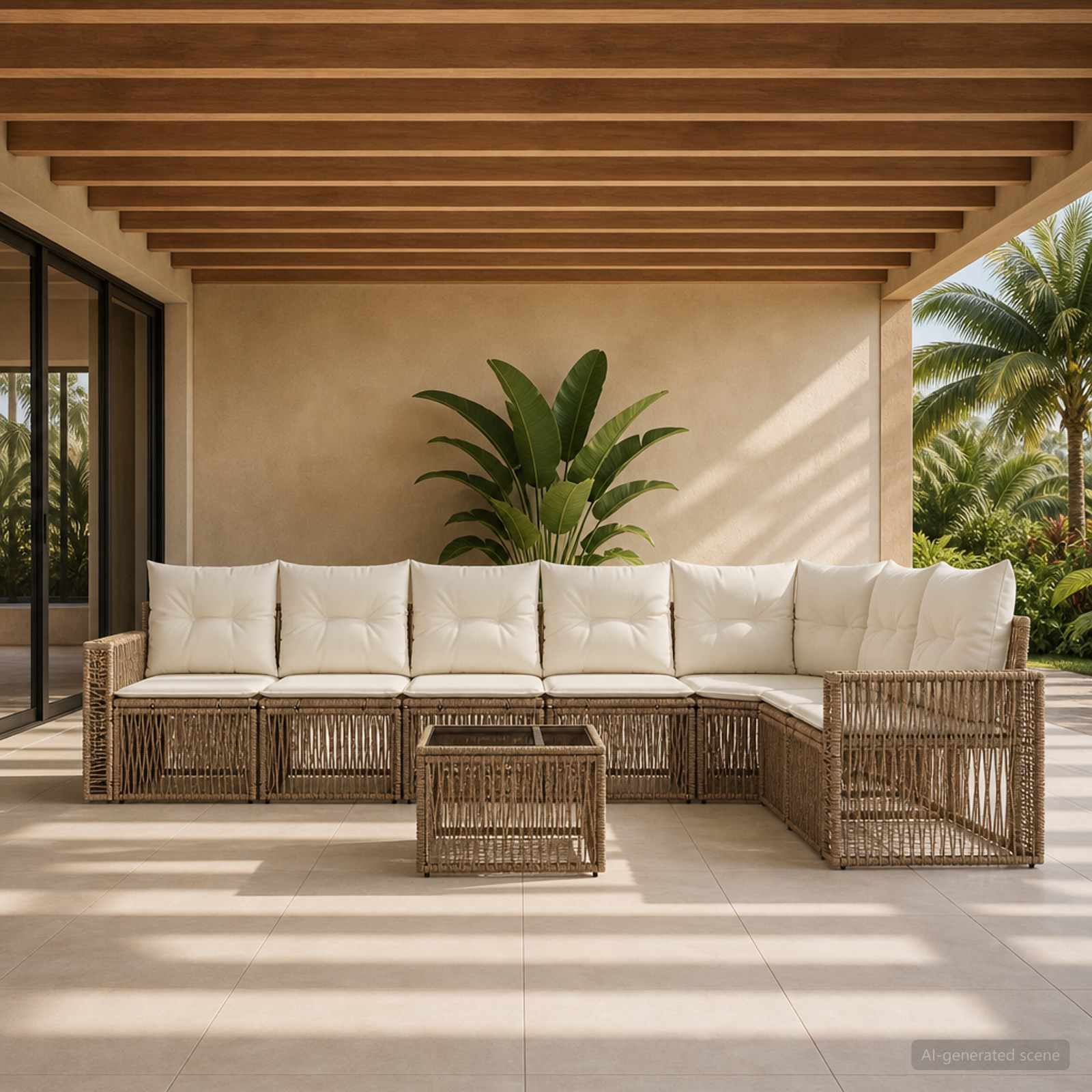 Gartensofa-set 8 pcs Beige und Cremeweiß Poly-Rattan