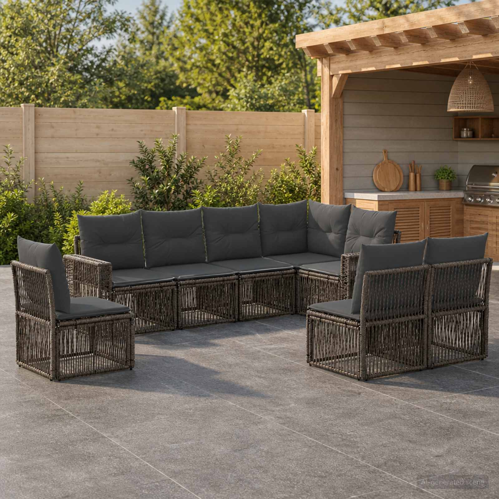 Gartensofa-set 8 pcs Grau und Dunkelgrau Poly-Rattan