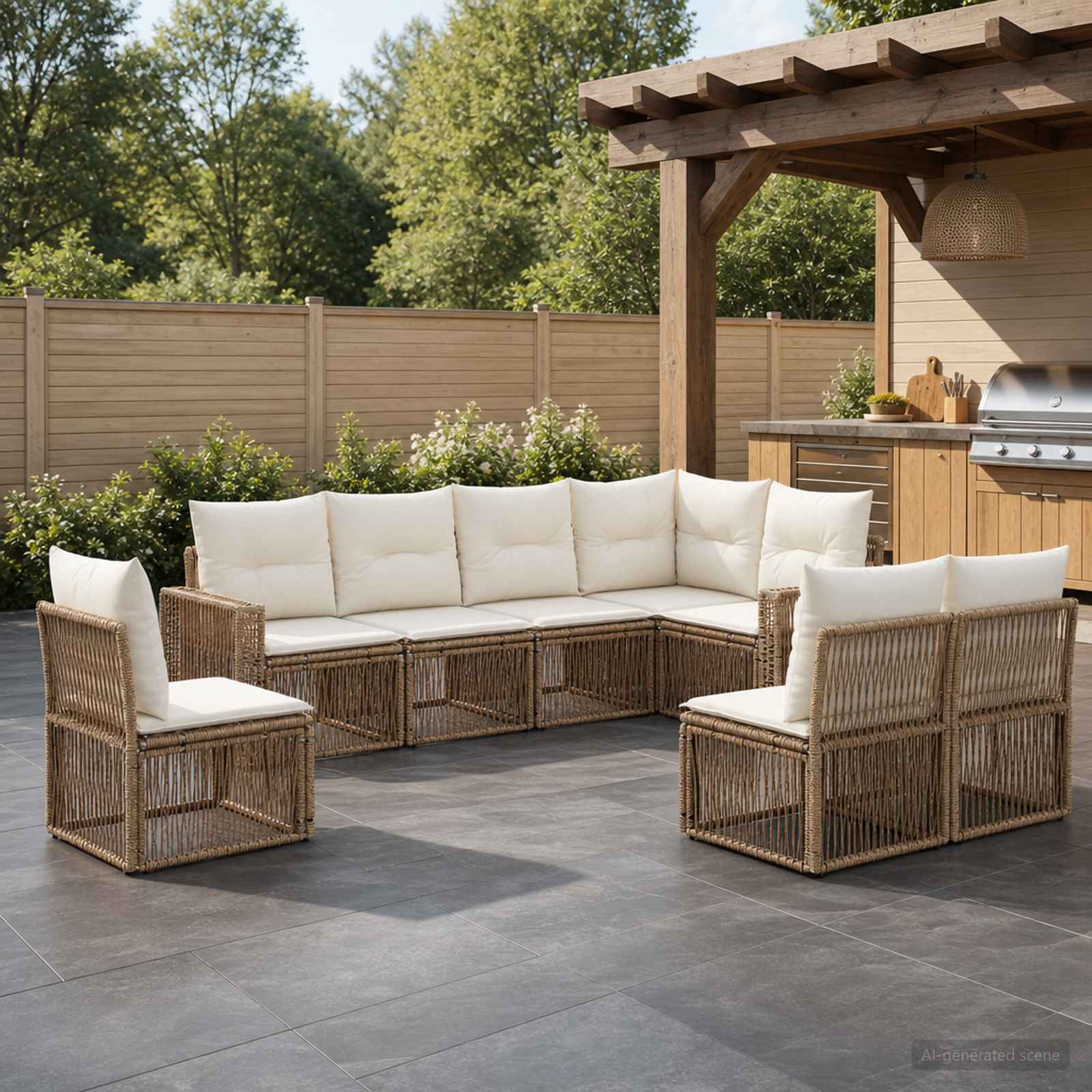 Gartensofa-set 8 pcs Beige und Cremeweiß Poly-Rattan