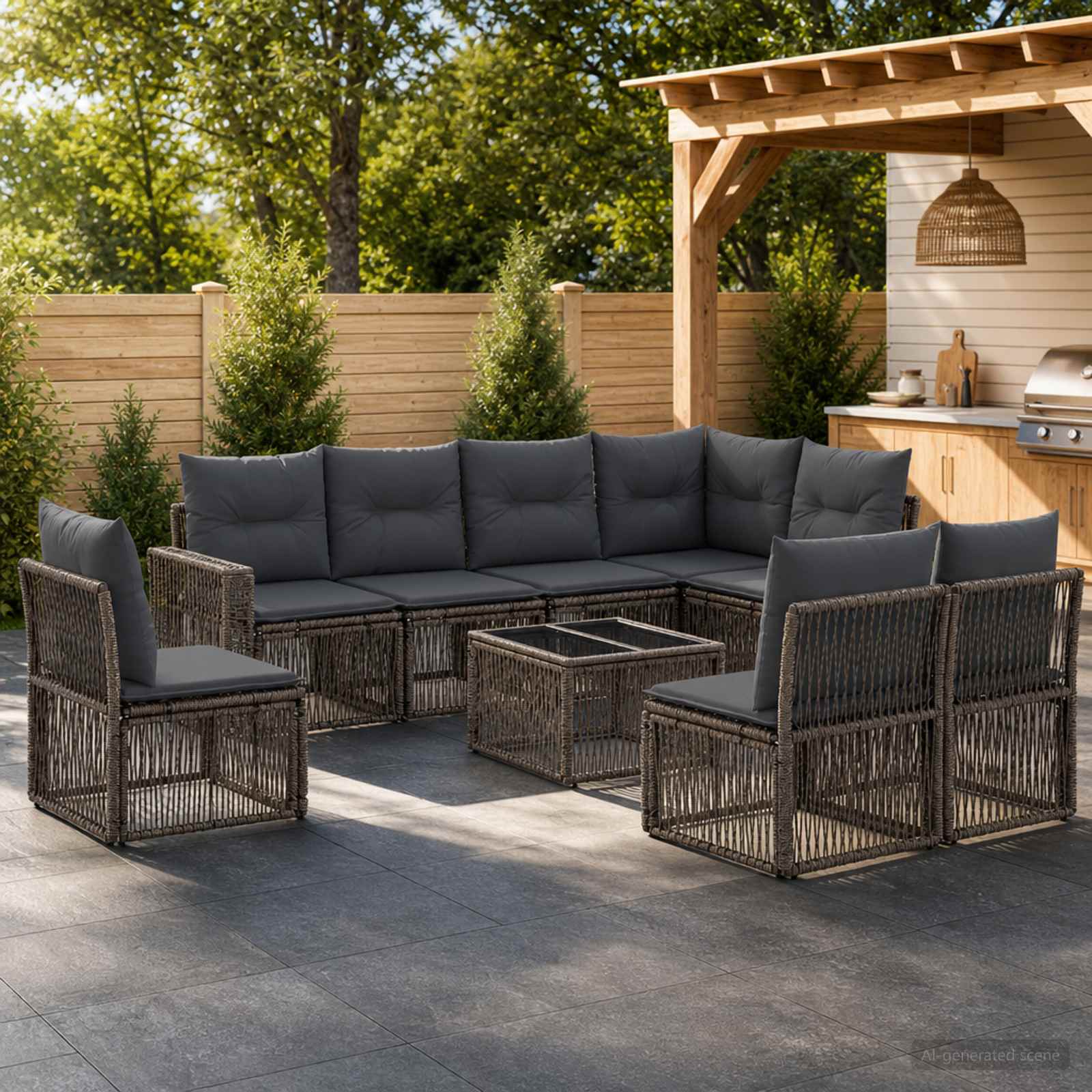 Gartensofa-set 9 stk. Grau und Dunkelgrau Poly-Rattan
