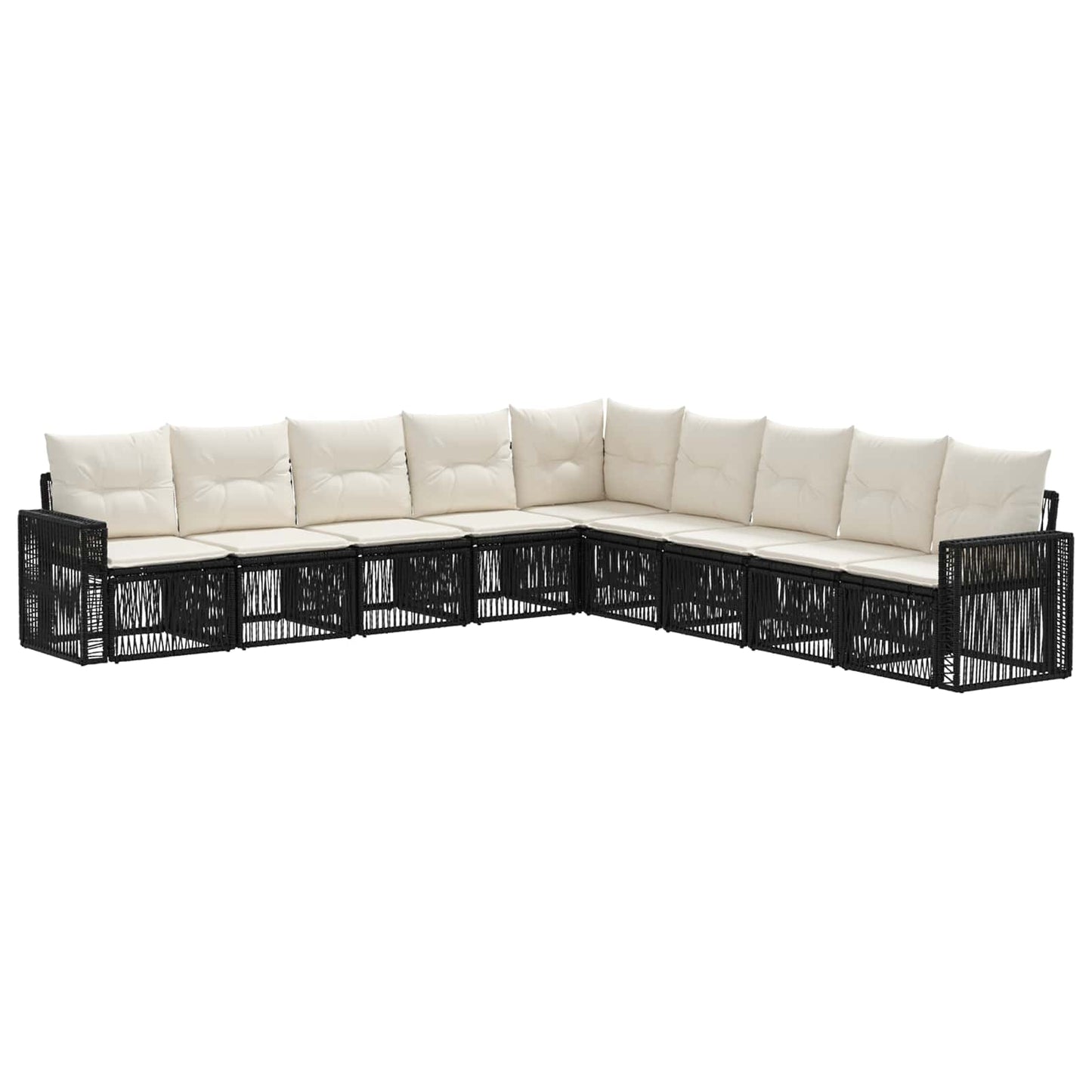 Gartensofa-set 9 pcs Schwarz und Cremeweiß Poly-Rattan