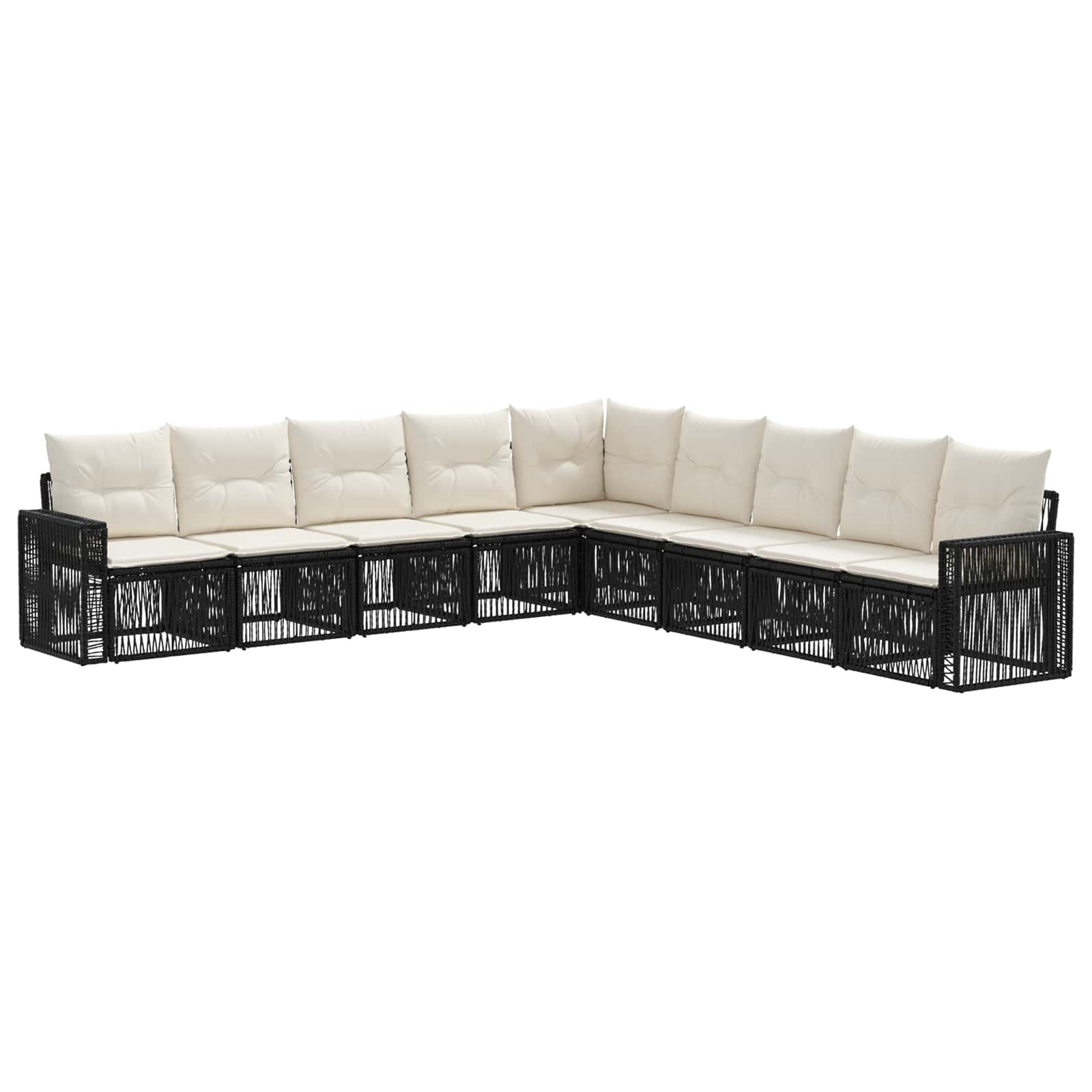 Gartensofa-set 9 pcs Schwarz und Cremeweiß Poly-Rattan