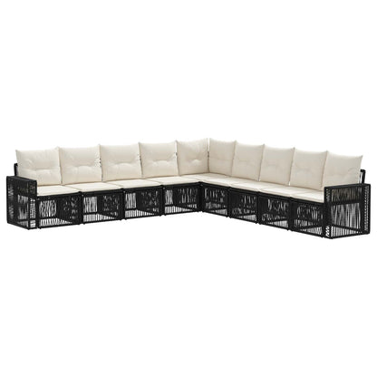 Gartensofa-set 9 stk. Schwarz und Cremeweiß Poly-Rattan