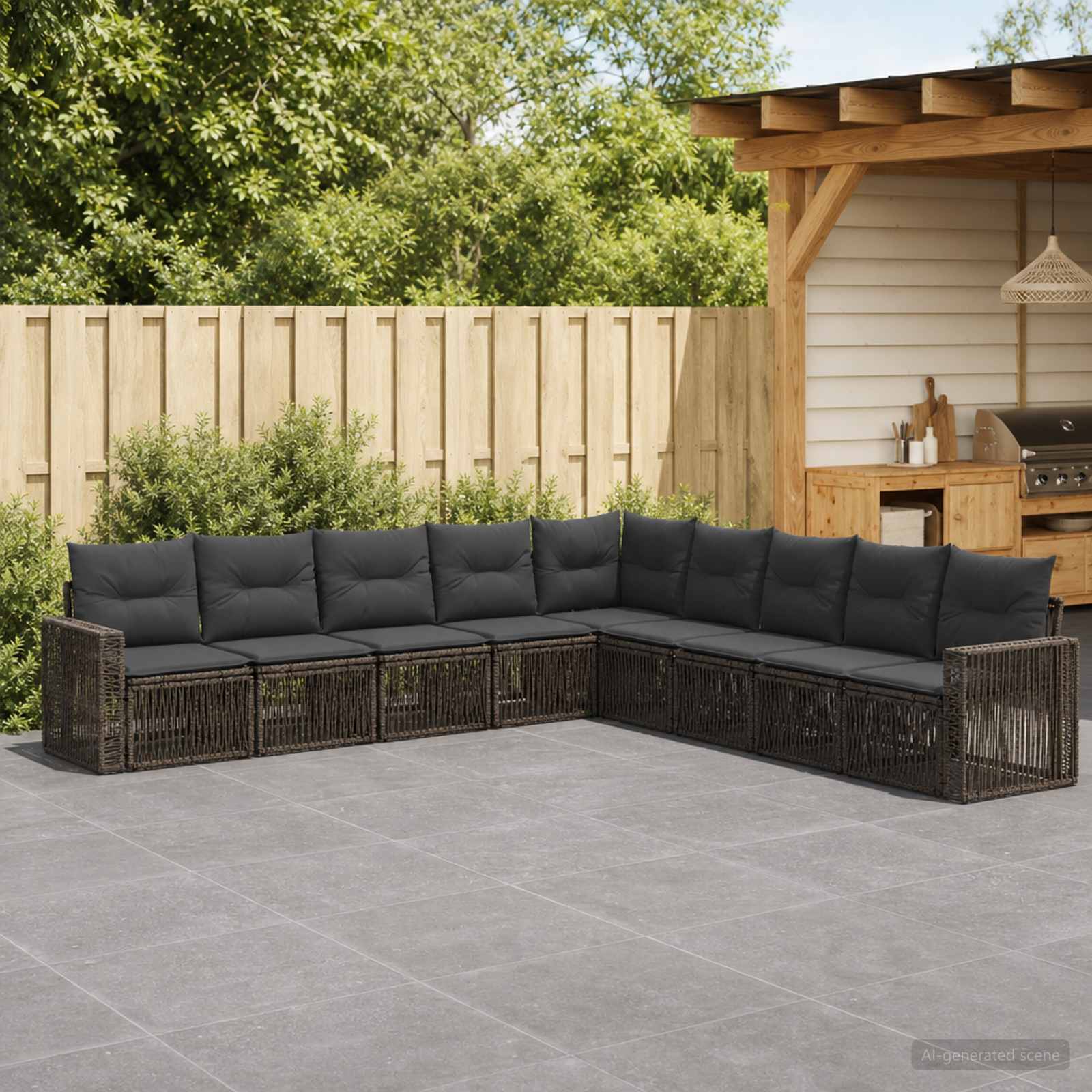 Gartensofa-set 9 pcs Grau und Dunkelgrau Poly-Rattan