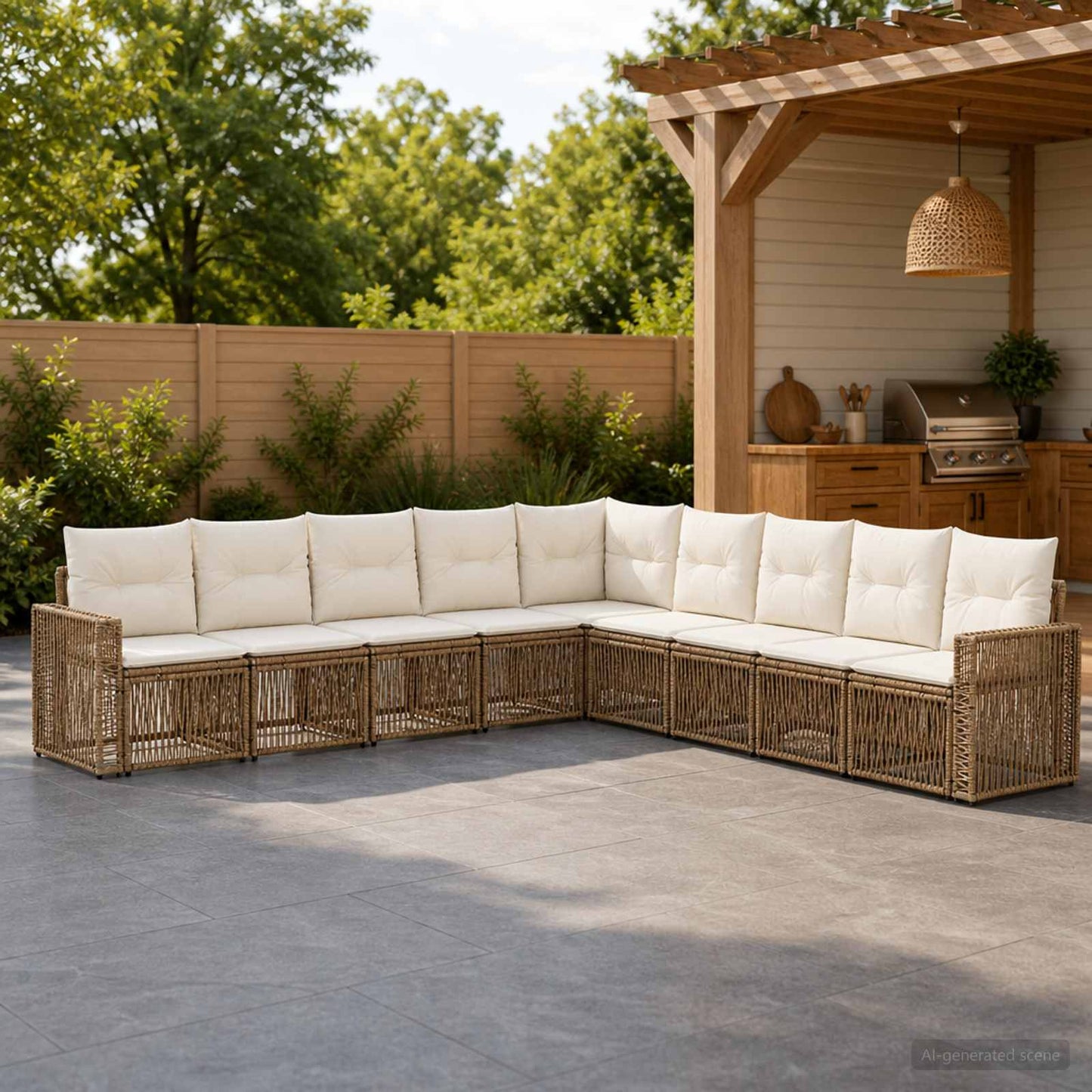 Gartensofa-set 9 pcs Beige und Cremeweiß Poly-Rattan
