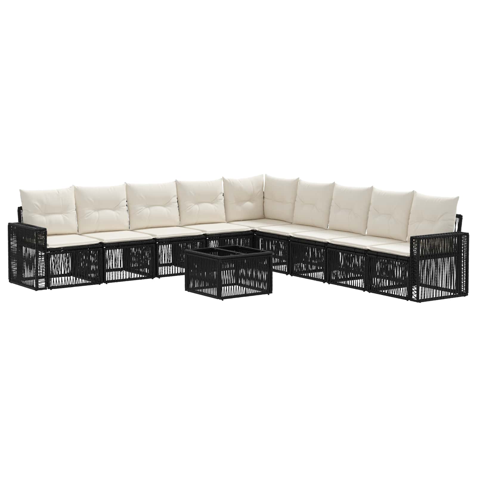 Gartensofa-set 10 stk. Schwarz und Cremeweiß Poly-Rattan