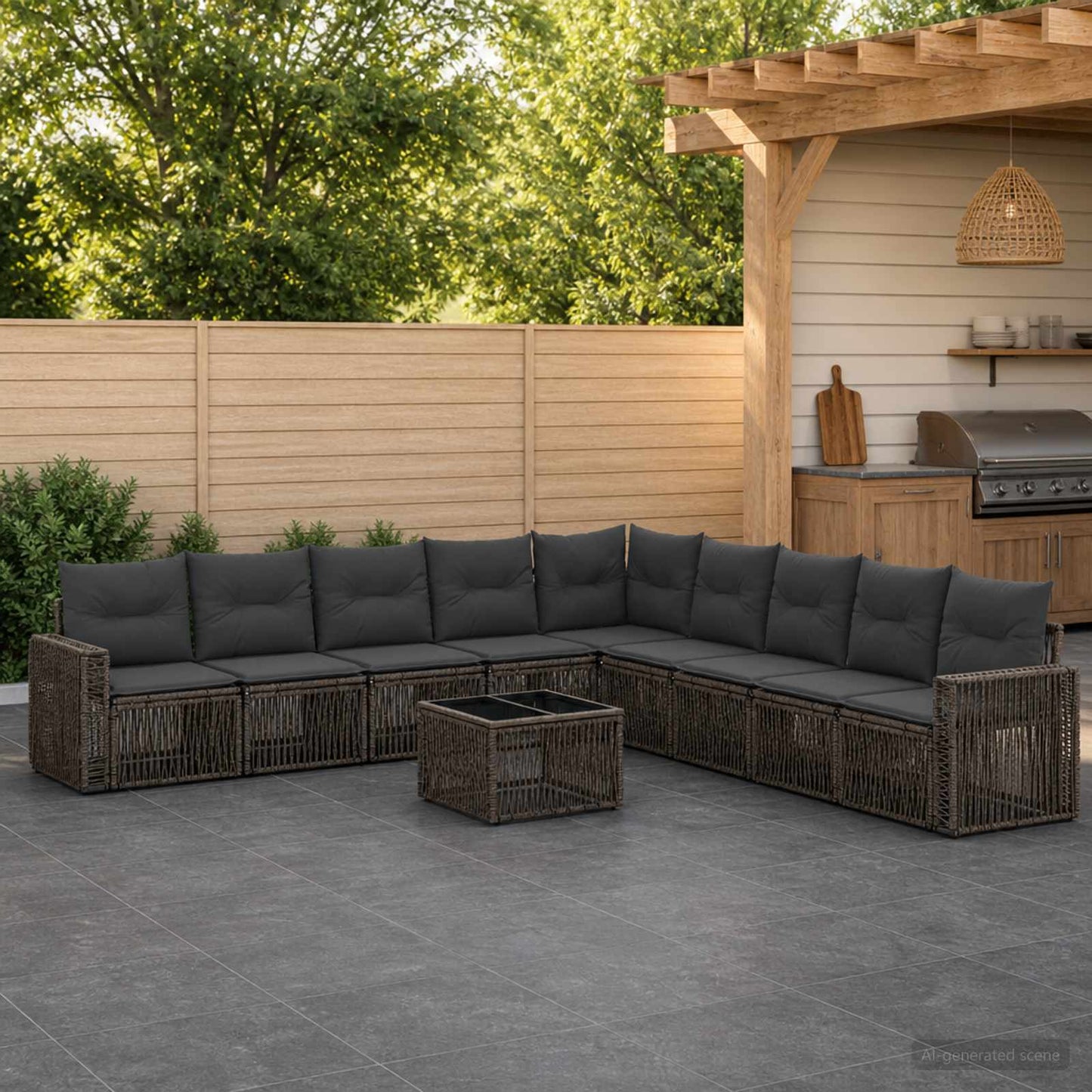 Gartensofa-set 10 stk. Grau und Dunkelgrau Poly-Rattan