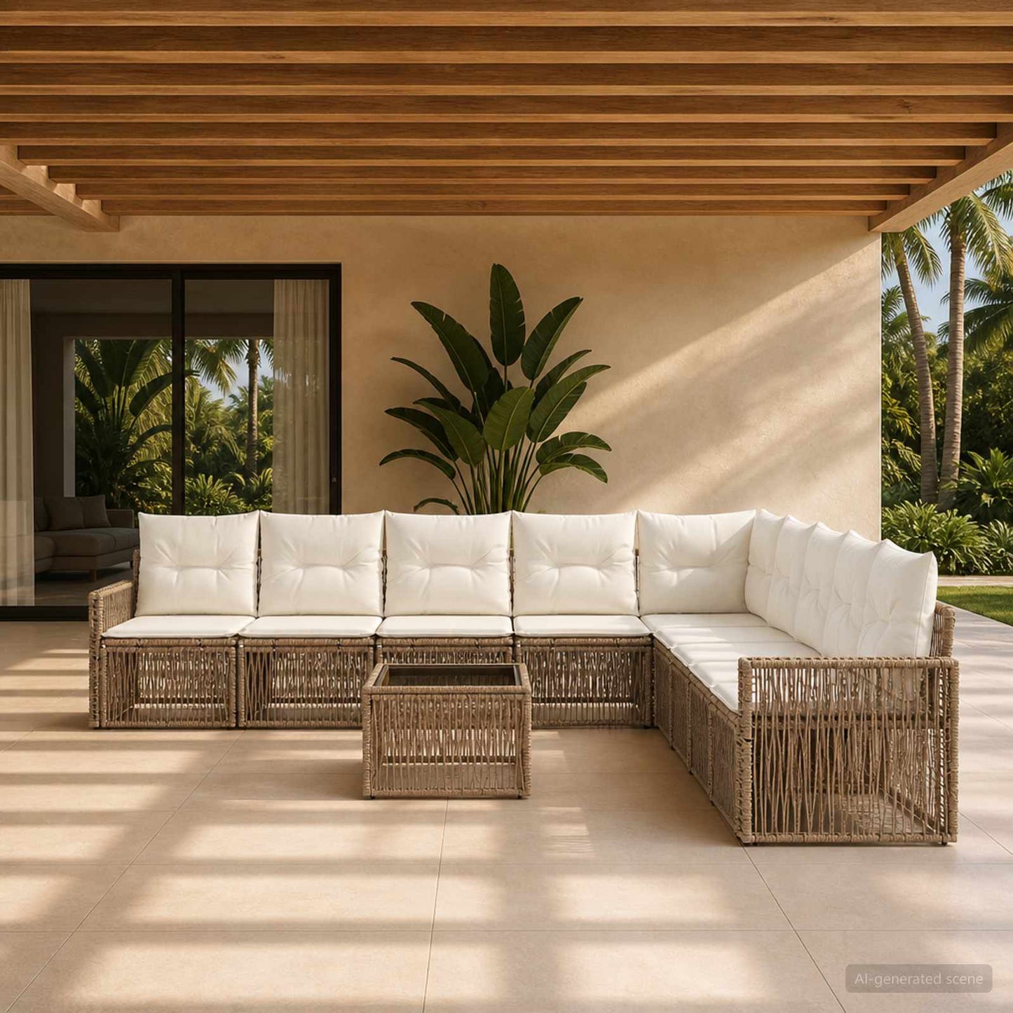 Gartensofa-set 10 pcs Beige und Cremeweiß Poly-Rattan