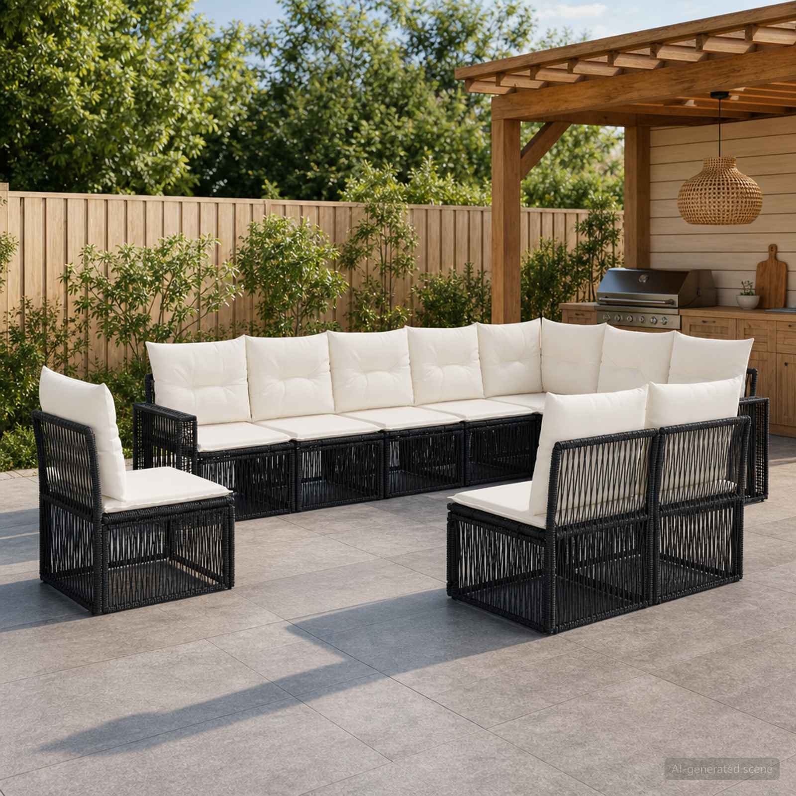 Gartensofa-set 10 stk. Schwarz und Cremeweiß Poly-Rattan