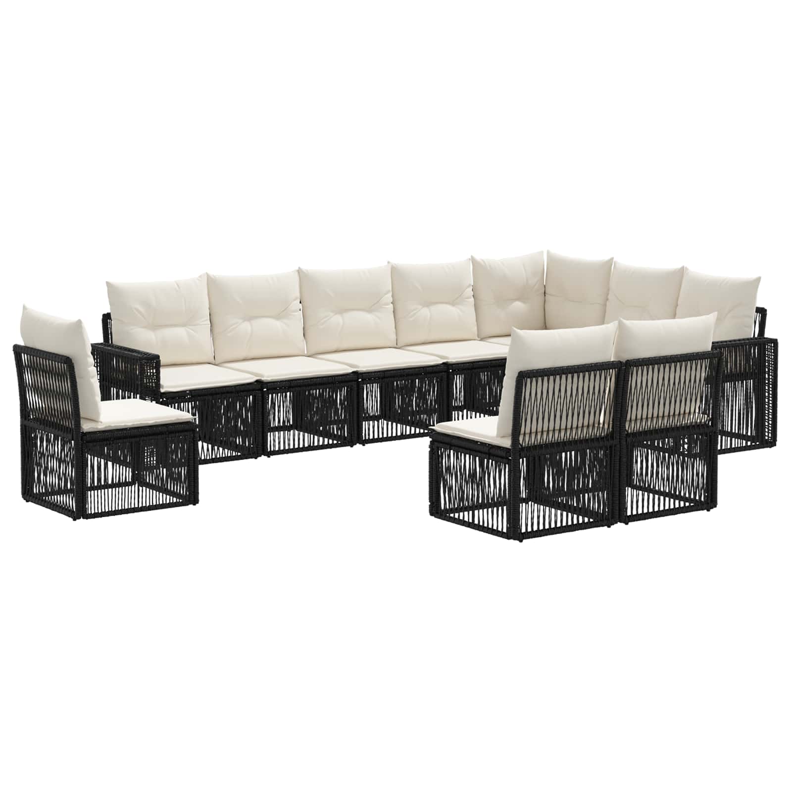 Gartensofa-set 10 stk. Schwarz und Cremeweiß Poly-Rattan