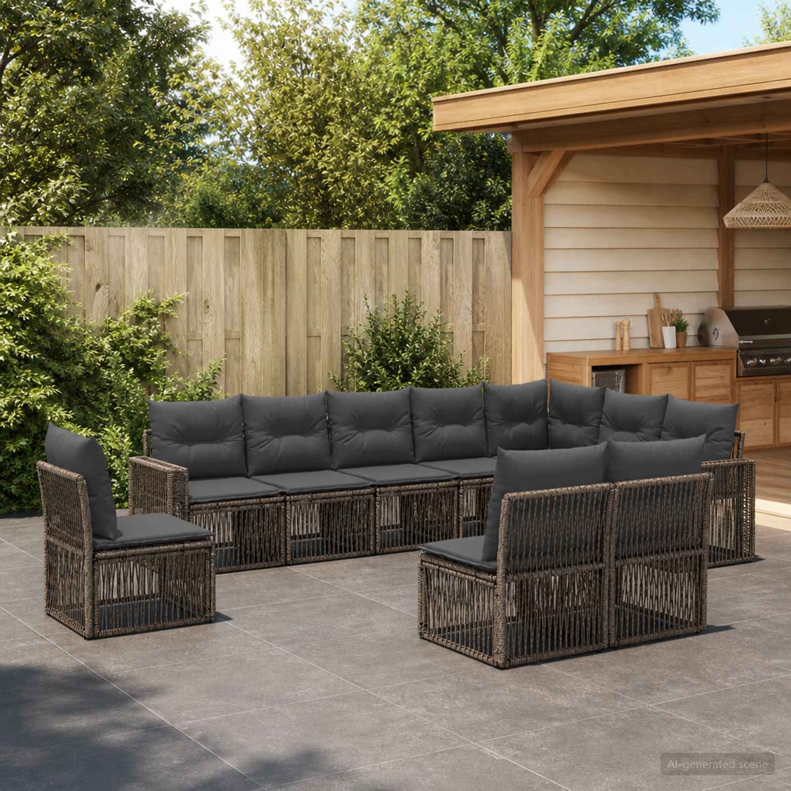 Gartensofa-set 10 pcs Grau und Dunkelgrau Poly-Rattan