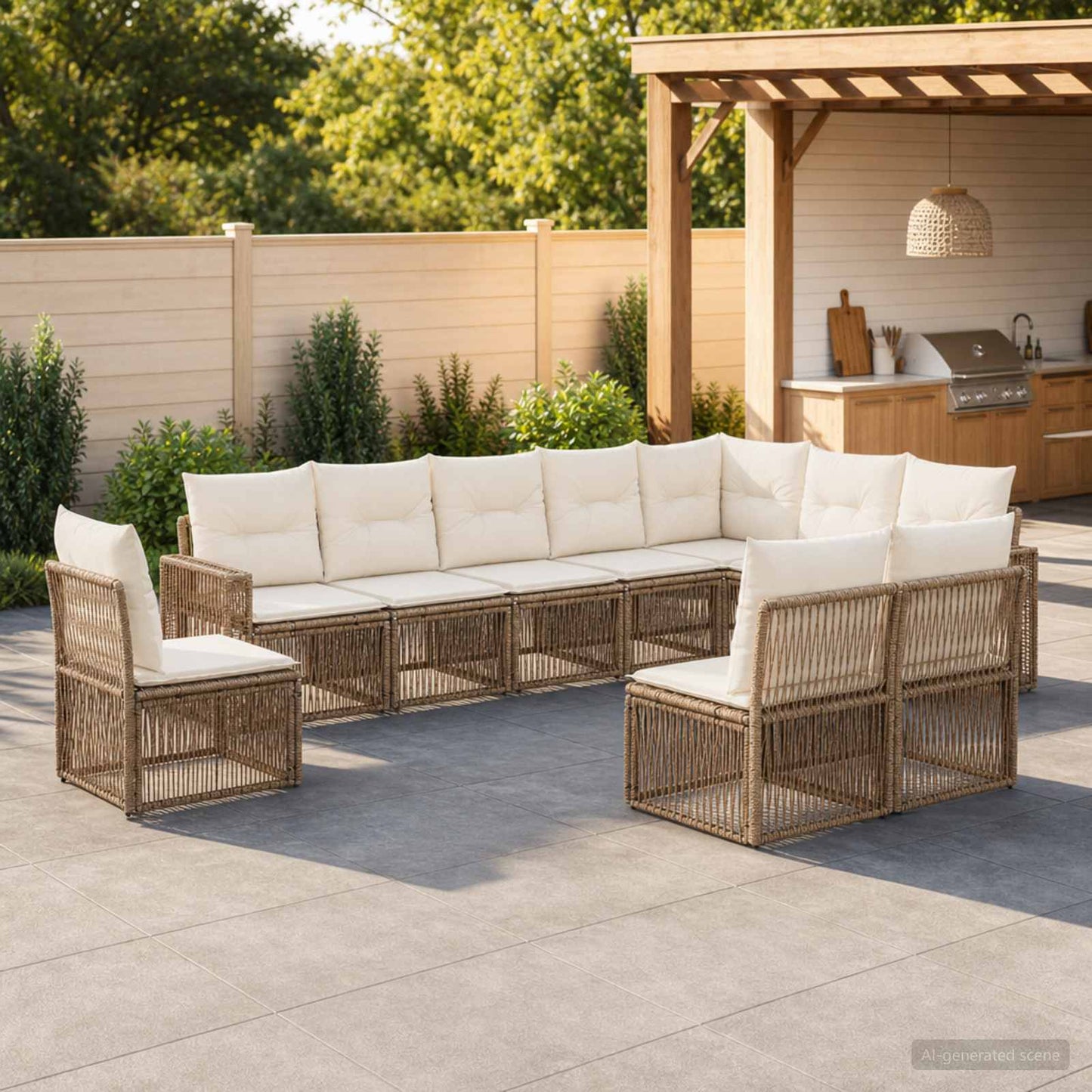Gartensofa-set 10 pcs Beige und Cremeweiß Poly-Rattan