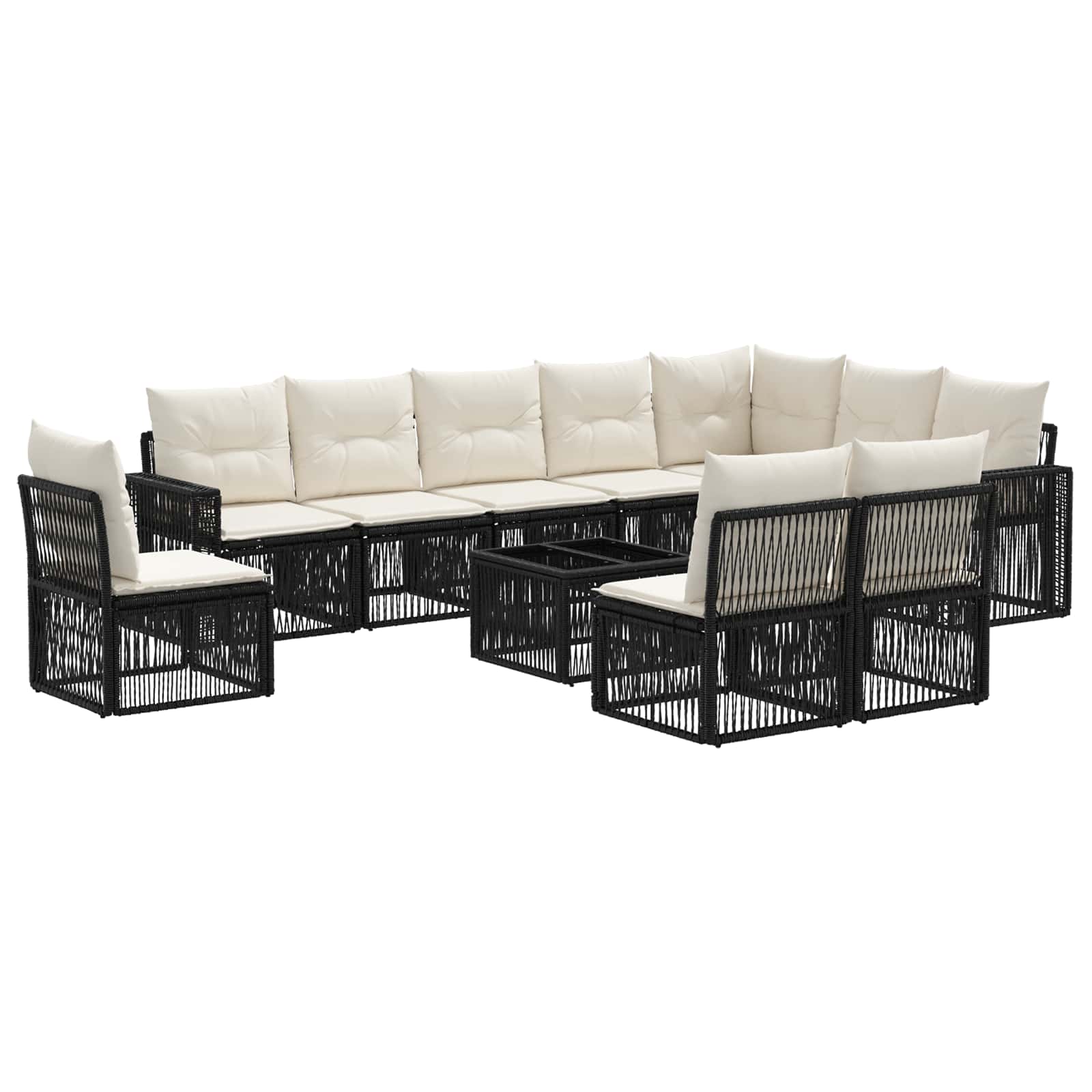 Gartensofa-set 11 stk. Schwarz und Cremeweiß Poly-Rattan