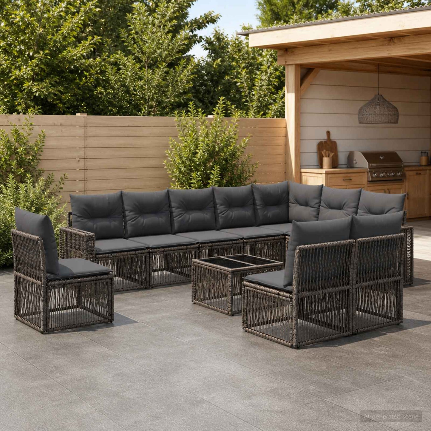 Gartensofa-set 11 stk. Grau und Dunkelgrau Poly-Rattan