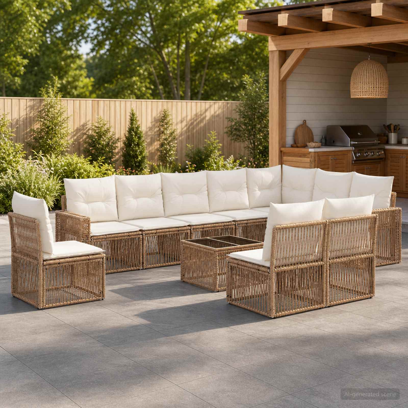 Gartensofa-set 11 pcs Beige und Cremeweiß Poly-Rattan