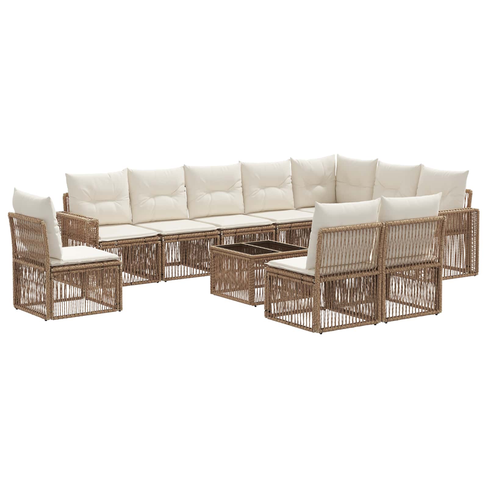 Gartensofa-set 11 pcs Beige und Cremeweiß Poly-Rattan