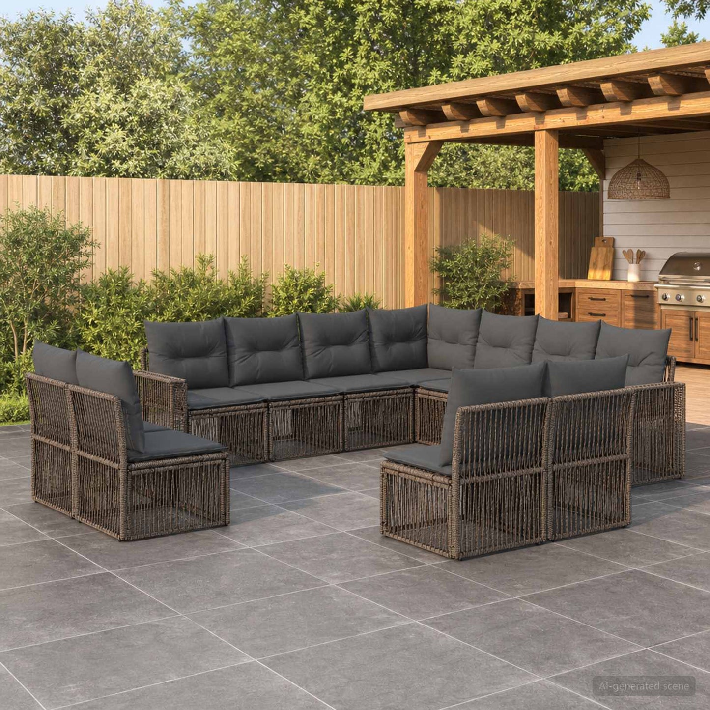 Gartensofa-set 11 stk. Grau und Dunkelgrau Poly-Rattan