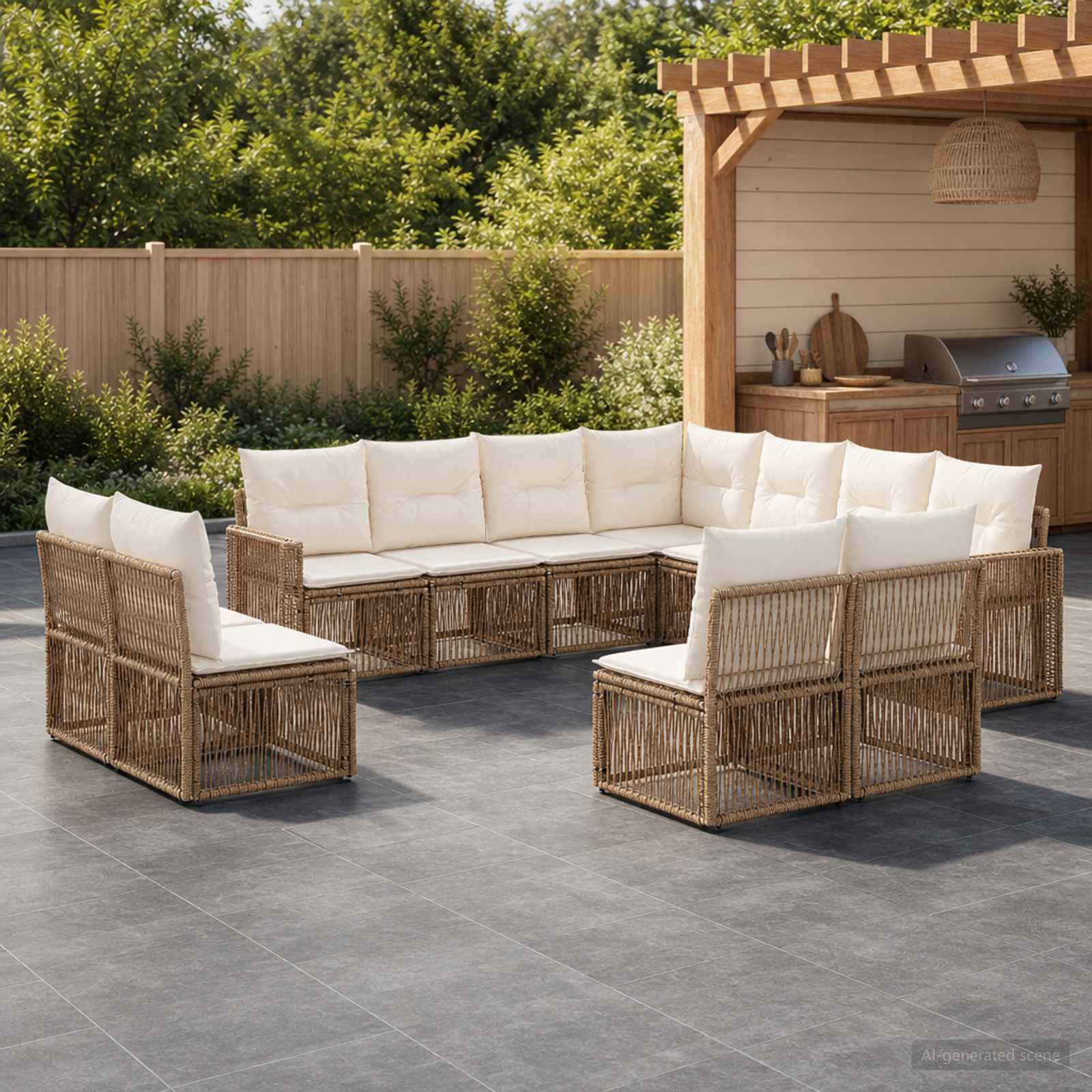 Gartensofa-set 11 pcs Beige und Cremeweiß Poly-Rattan