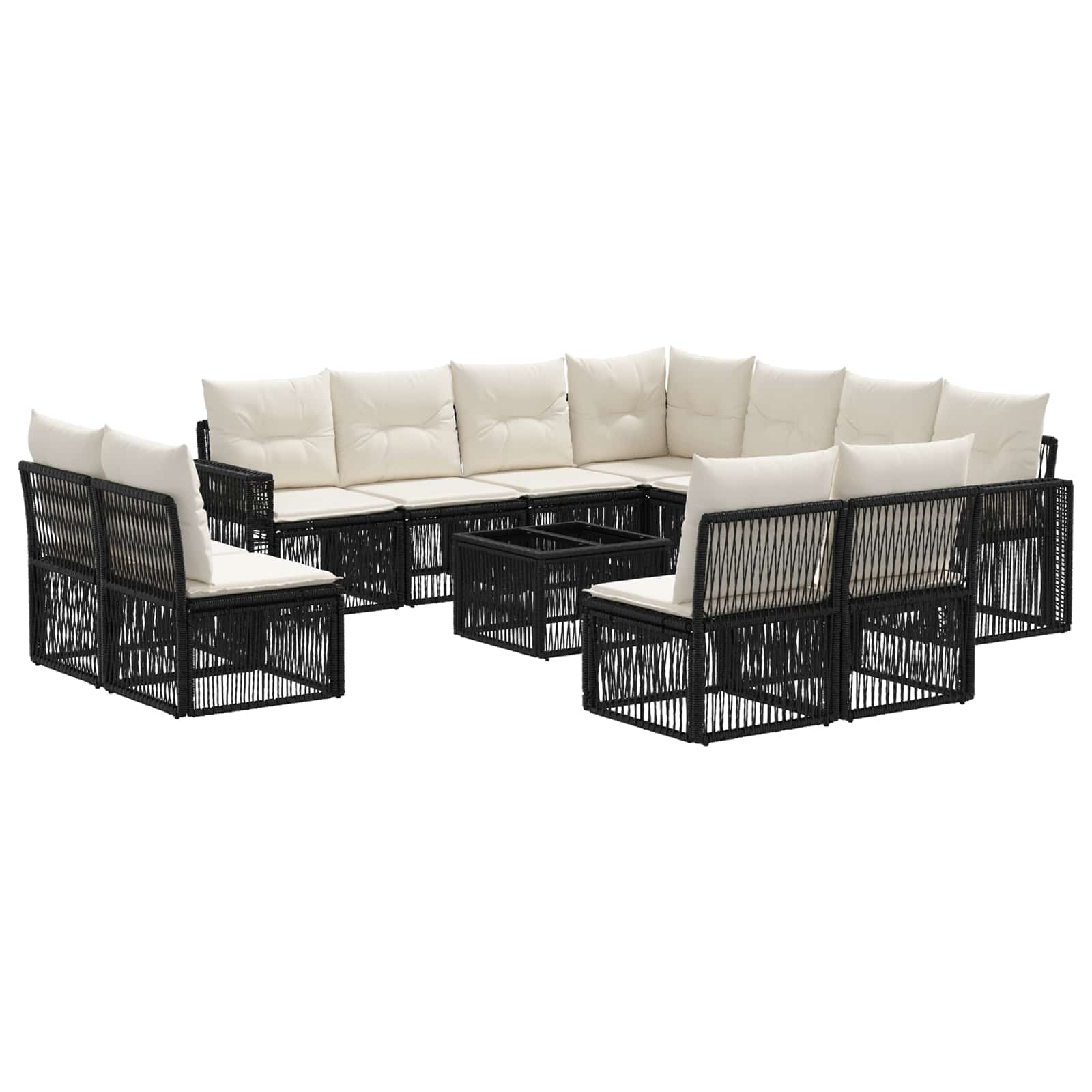 Gartensofa-set 12 pcs Schwarz und Cremeweiß Poly-Rattan