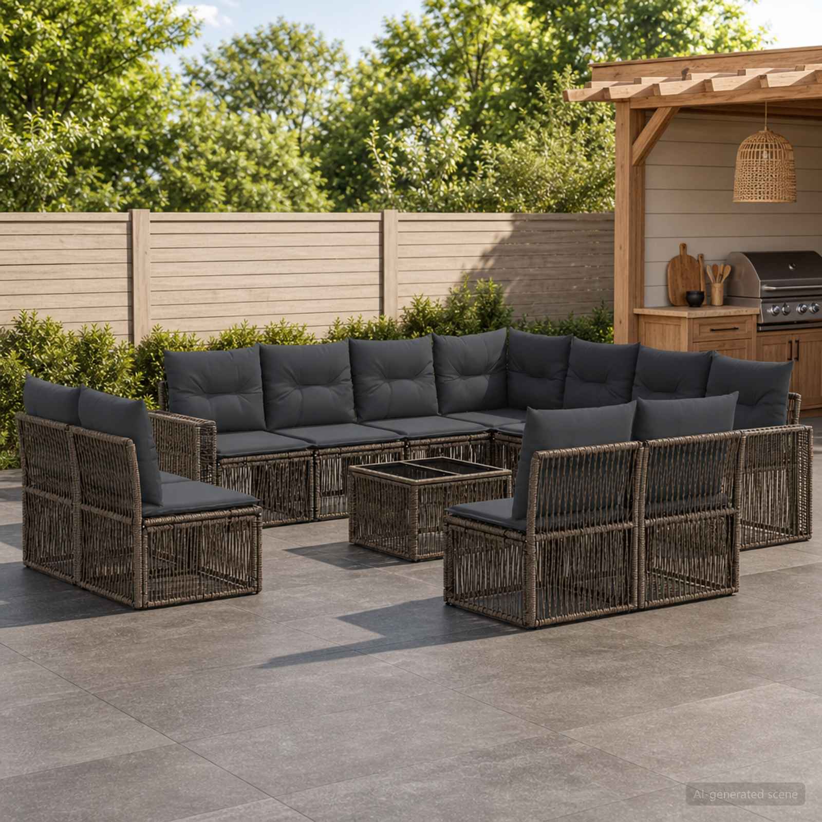Gartensofa-set 12 stk. Grau und Dunkelgrau Poly-Rattan