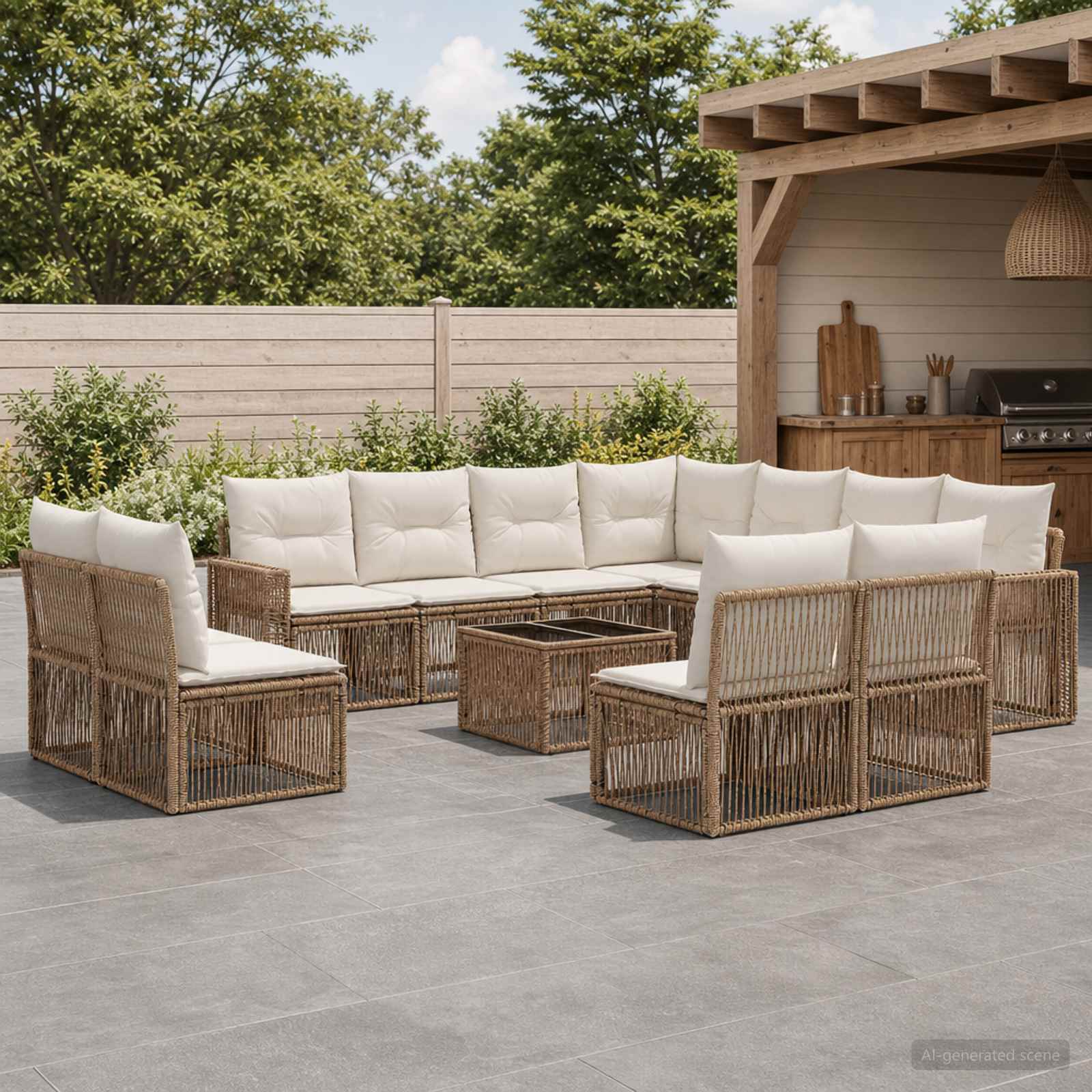 Gartensofa-set 12 pcs Beige und Cremeweiß Poly-Rattan