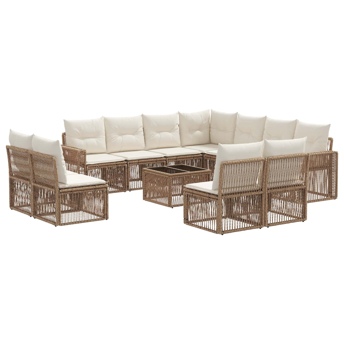 Gartensofa-set 12 pcs Beige und Cremeweiß Poly-Rattan