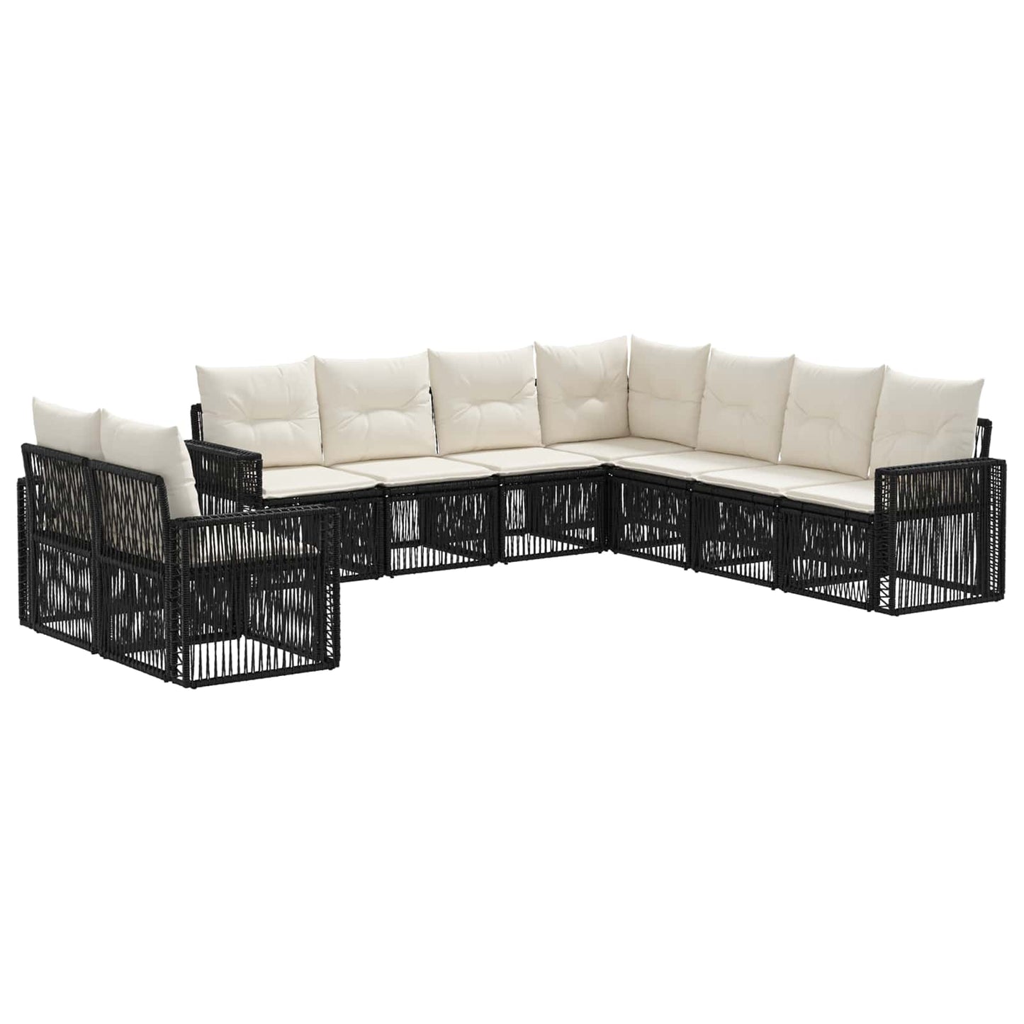 Gartensofa-set 9 stk. Schwarz und Cremeweiß Poly-Rattan