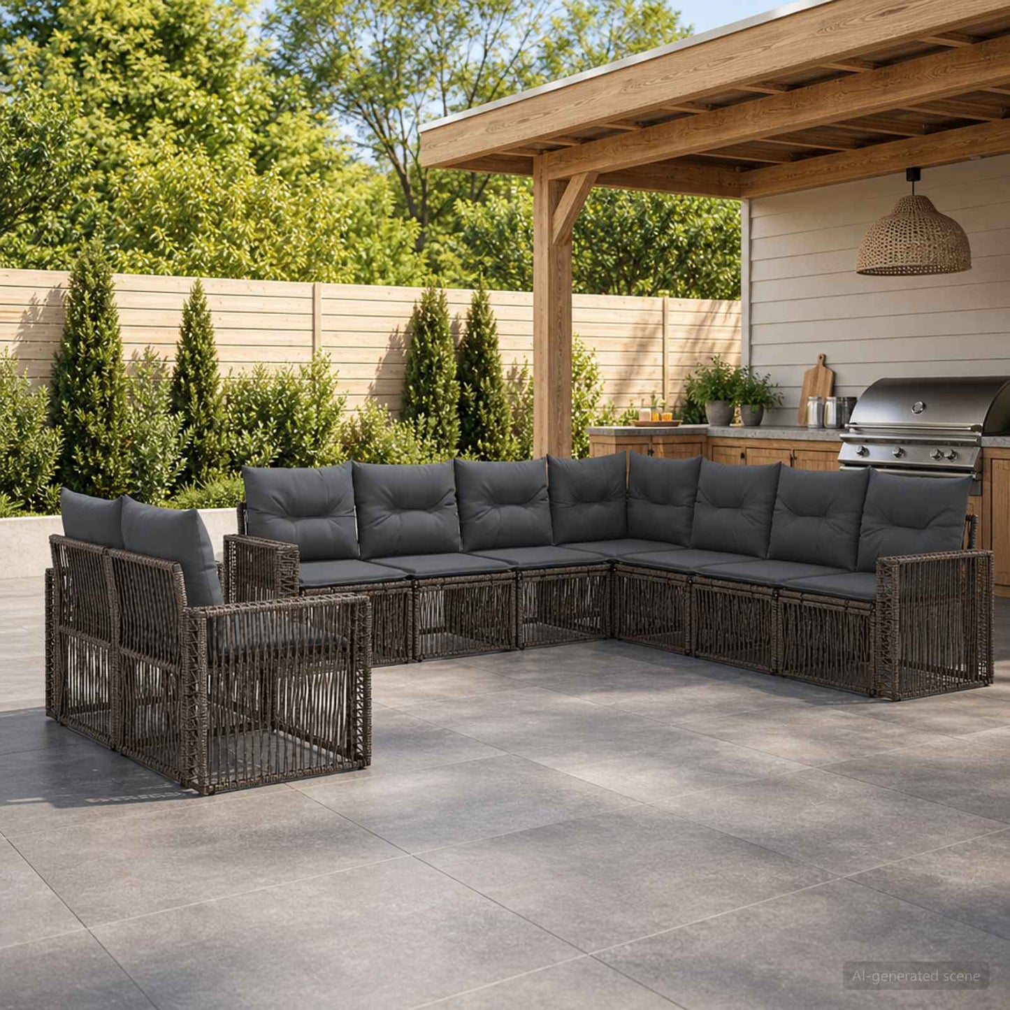 Gartensofa-set 9 pcs Grau und Dunkelgrau Poly-Rattan