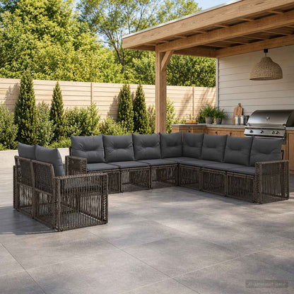 Gartensofa-set 9 stk. Grau und Dunkelgrau Poly-Rattan