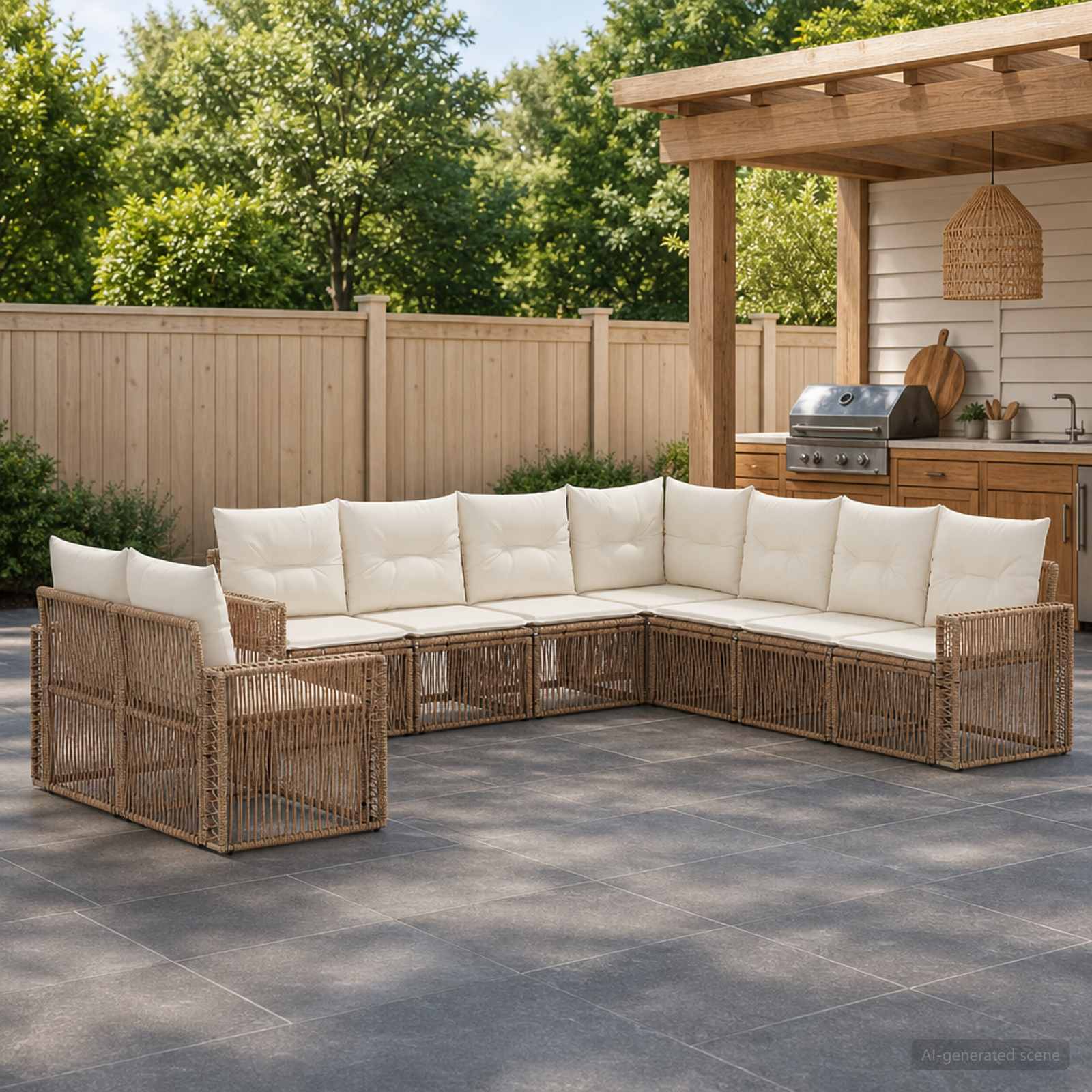 Gartensofa-set 9 pcs Beige und Cremeweiß Poly-Rattan