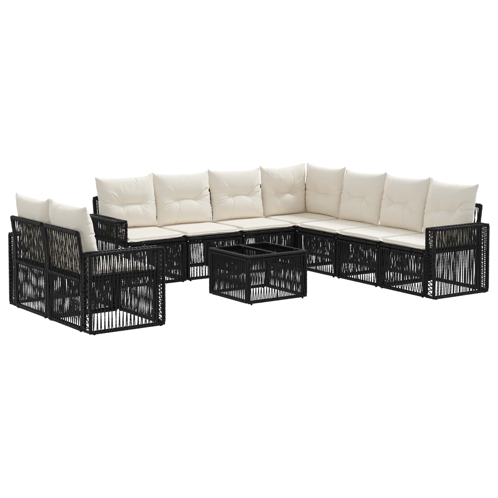 Gartensofa-set 10 stk. Schwarz und Cremeweiß Poly-Rattan