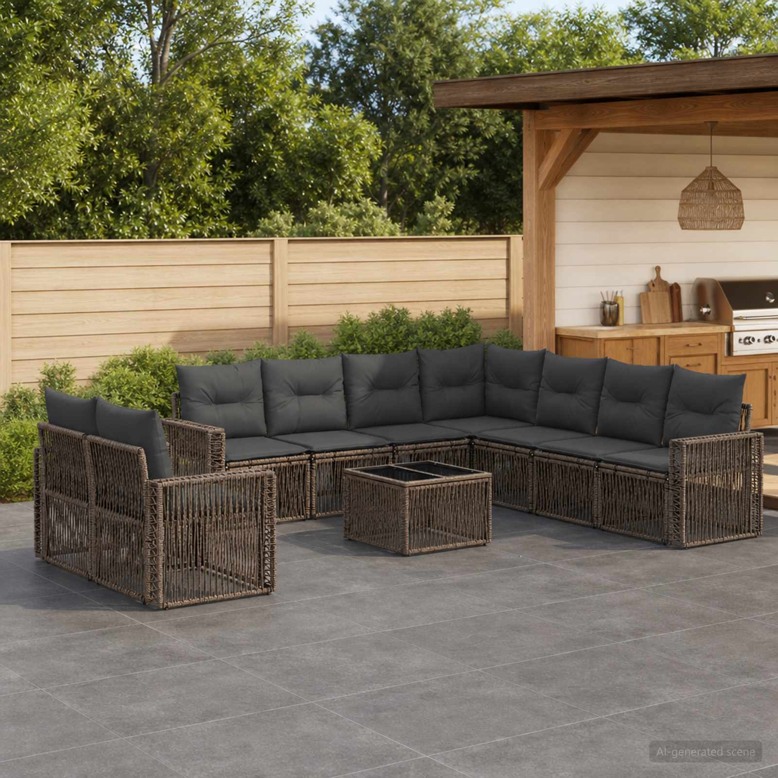 Gartensofa-set 10 stk. Grau und Dunkelgrau Poly-Rattan