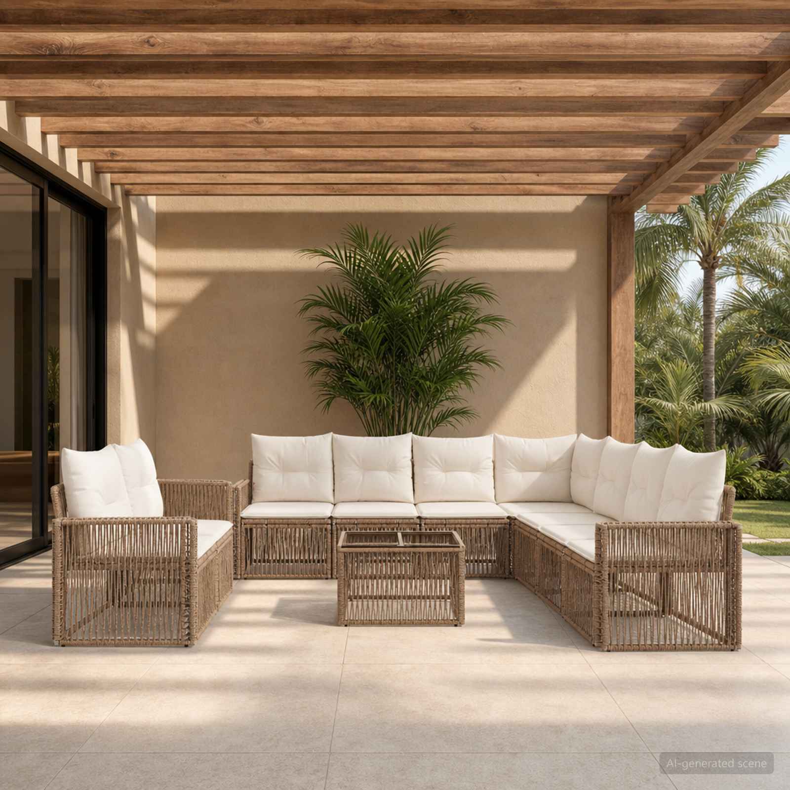 Gartensofa-set 10 pcs Beige und Cremeweiß Poly-Rattan