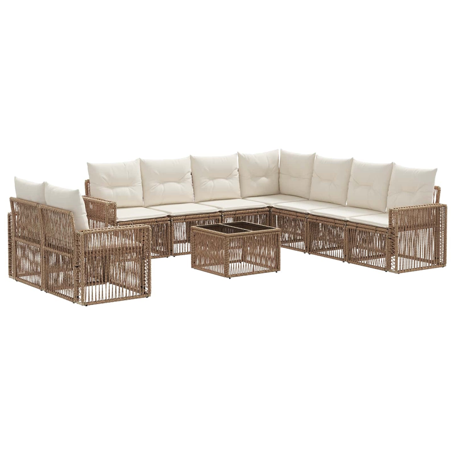 Gartensofa-set 10 pcs Beige und Cremeweiß Poly-Rattan